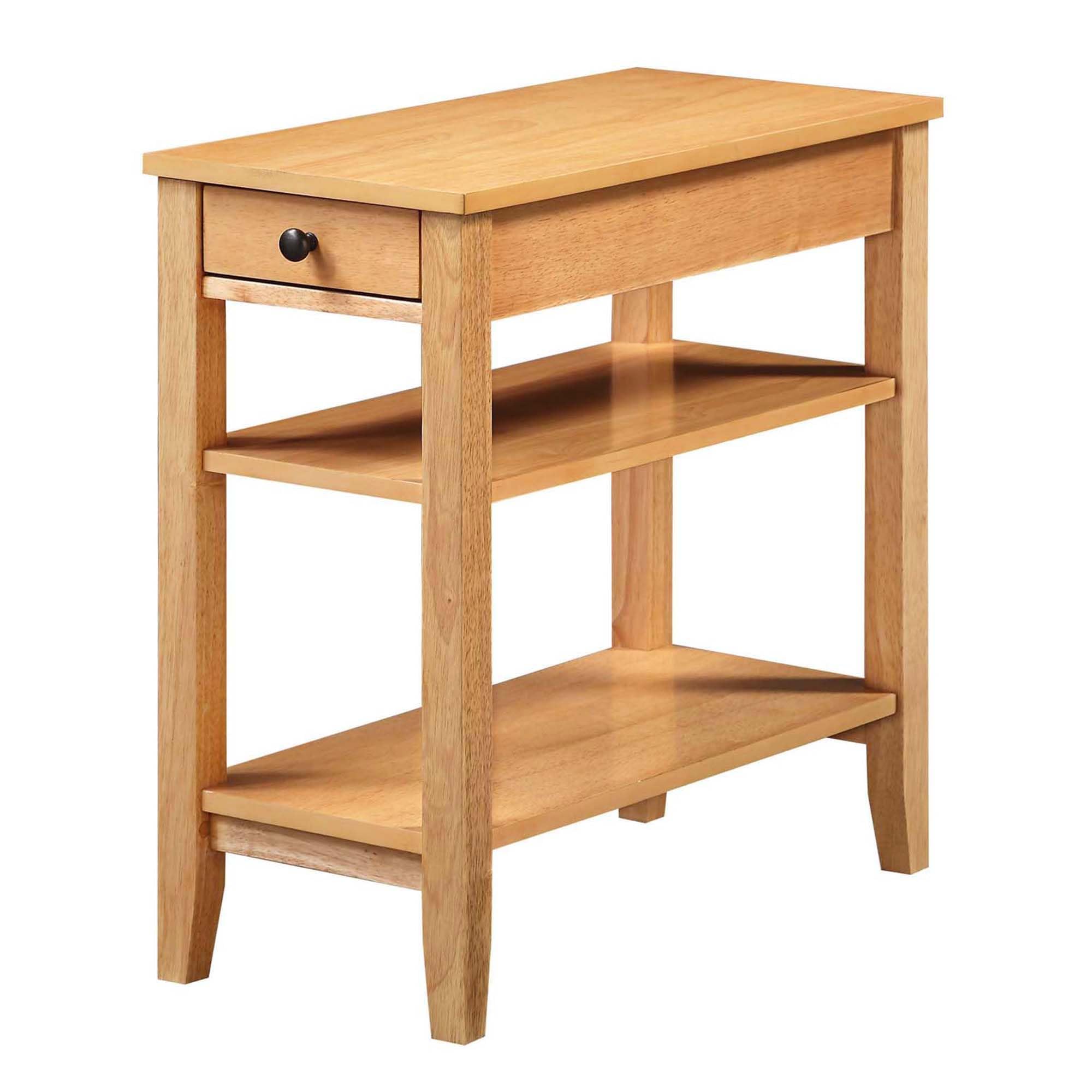 Convenience Concepts American Heritage Chairside End Table with Drawer - 23.5 Inch Classic Living Room Side Table with Storage Shelf | Bedroom Nightstand | Natural Wood Finish | Perfect for Living Room, Bedroom & Home Office