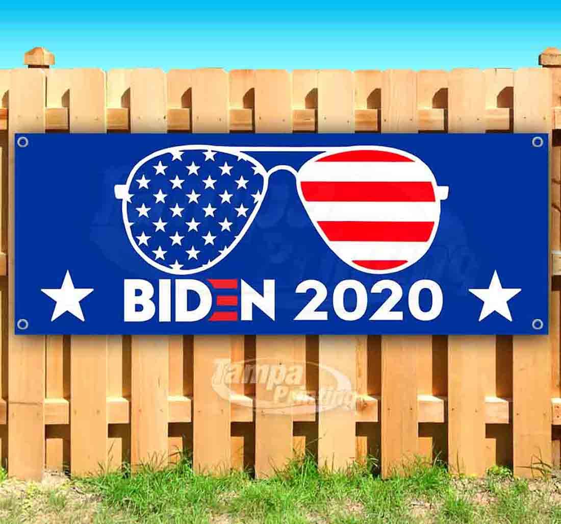 Biden Sunglasses Vinyl Banner 13 oz - Heavy-Duty Single-Sided with Metal Grommets | Durable Outdoor Political Sign for Campaigns, Rallies & Events