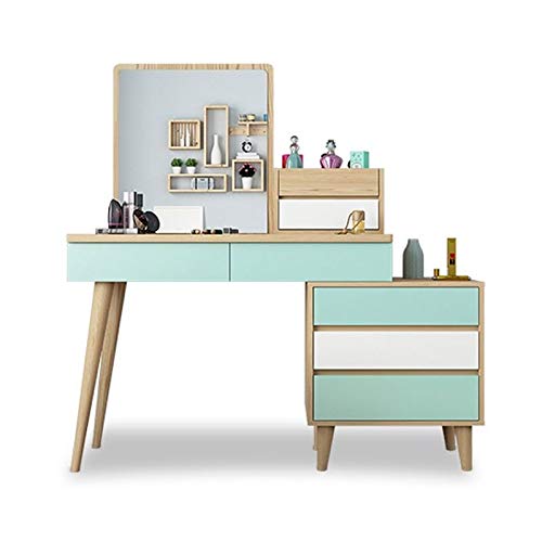 Modern Minimalist Nordic Vanity Table with Makeup Stool & 3 Drawers - Elegant Dressing Table for Bedroom, Home Decor (Color: B) | Perfect for Makeup Organization, Beauty Routine & Small Space Saving