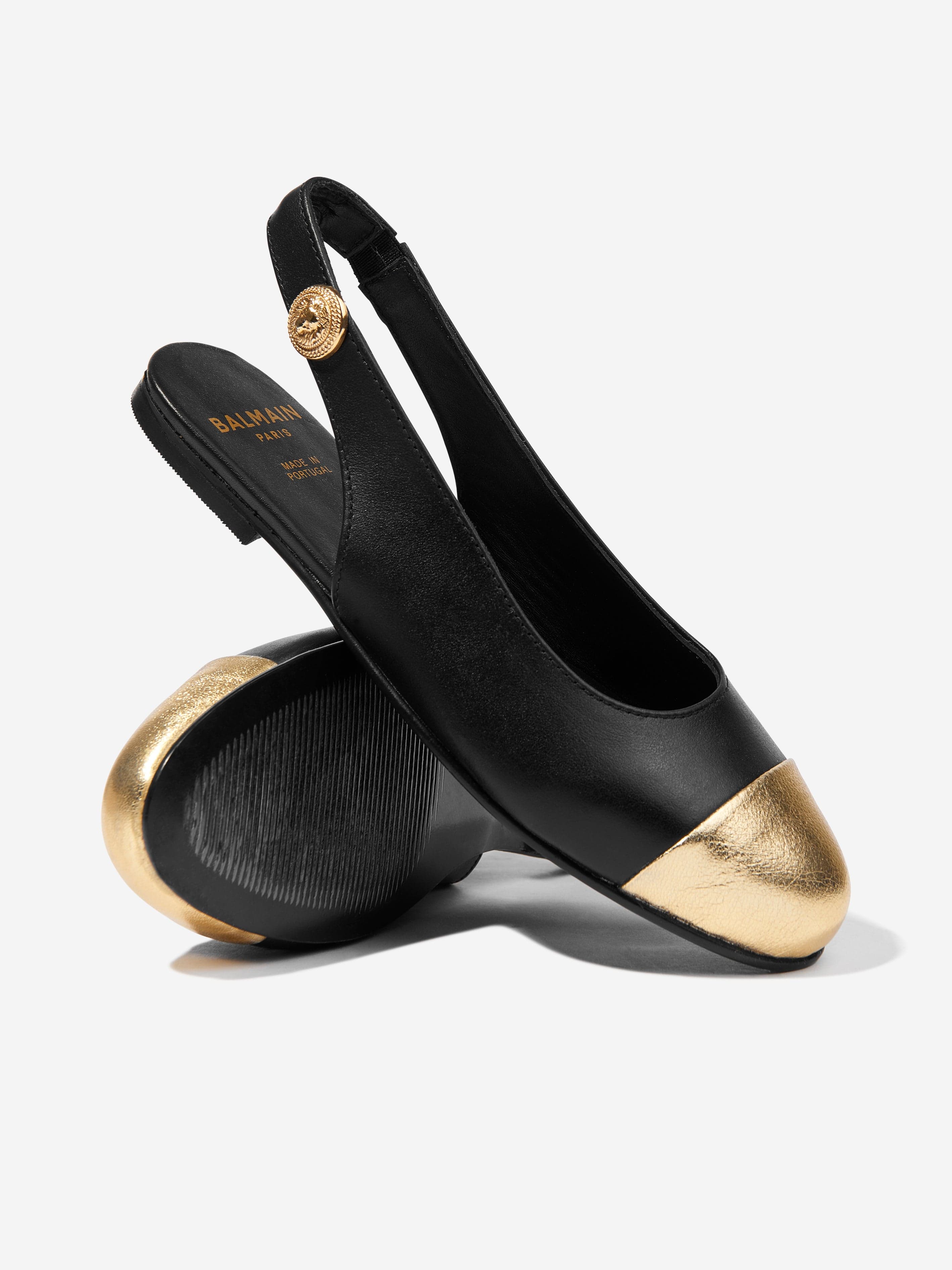Balmain Girls Black Leather Slingback Ballerina Flats - Elegant & Comfortable for School, Parties & Special Occasions