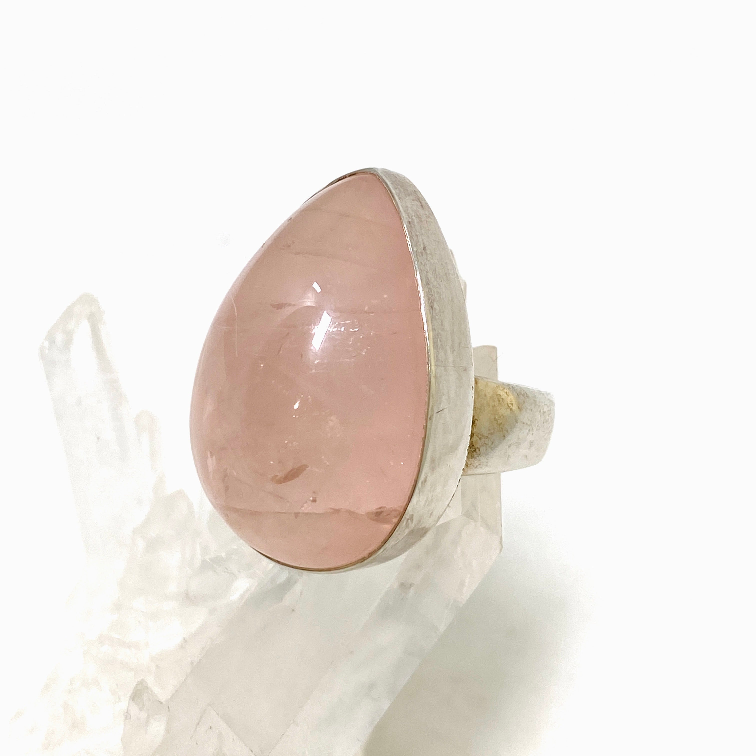 Rose Quartz Teardrop Cabochon Ring - Size 10 - KRGJ1308 - Elegant Handmade Jewelry for Women, Perfect for Weddings, Parties & Everyday Wear