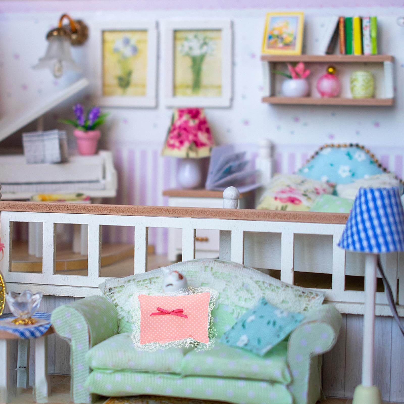 Miniature Doll Pillow and Bedding Set - 2 Pack Cotton Quilt with Small Pillows for Dollhouse | Perfect for Barbie Doll Beds, American Girl Doll Accessories & DIY Dollhouse Decor