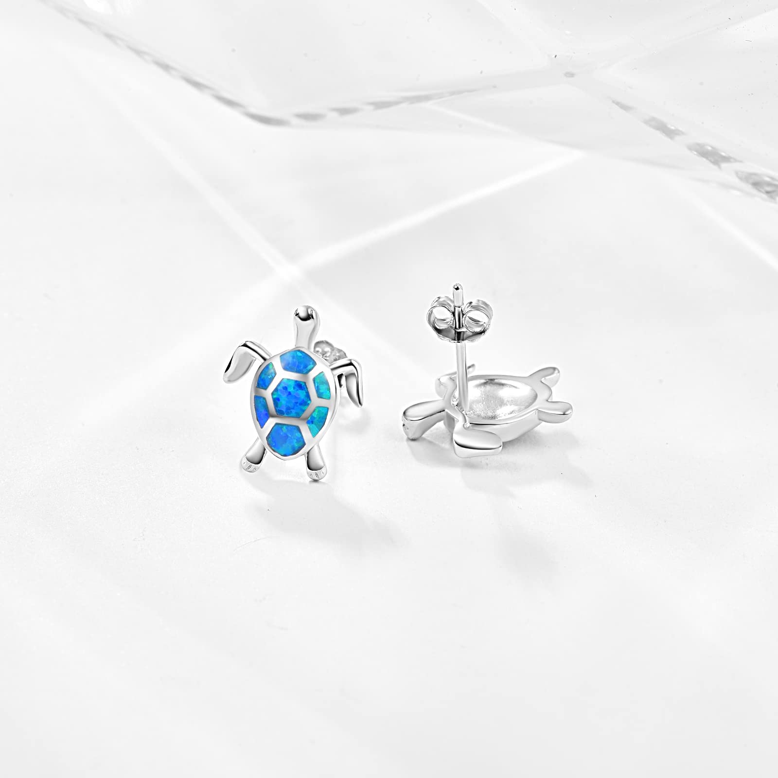 KINGWHYTE 925 Sterling Silver Turtle Dangle Earrings with Hawaiian Blue Opal - Elegant Animal Jewelry Gift for Women, Perfect for Beach Vacations, Summer Outfits & Boho Fashion