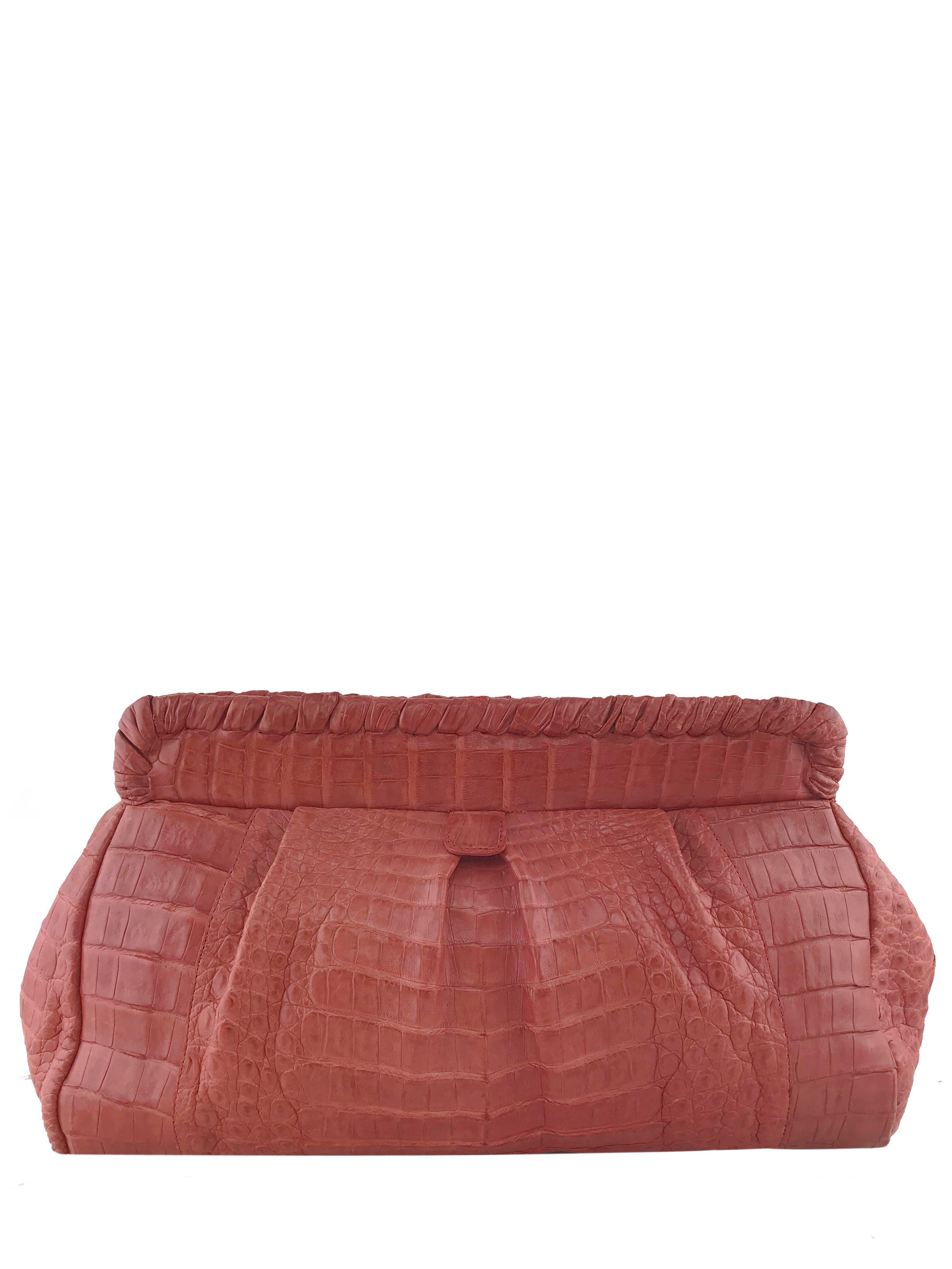 Nancy Gonzalez Genuine Crocodile Leather Pleated Oversized Clutch Bag for Women - Luxury Evening Bag for Parties, Weddings & Special Events