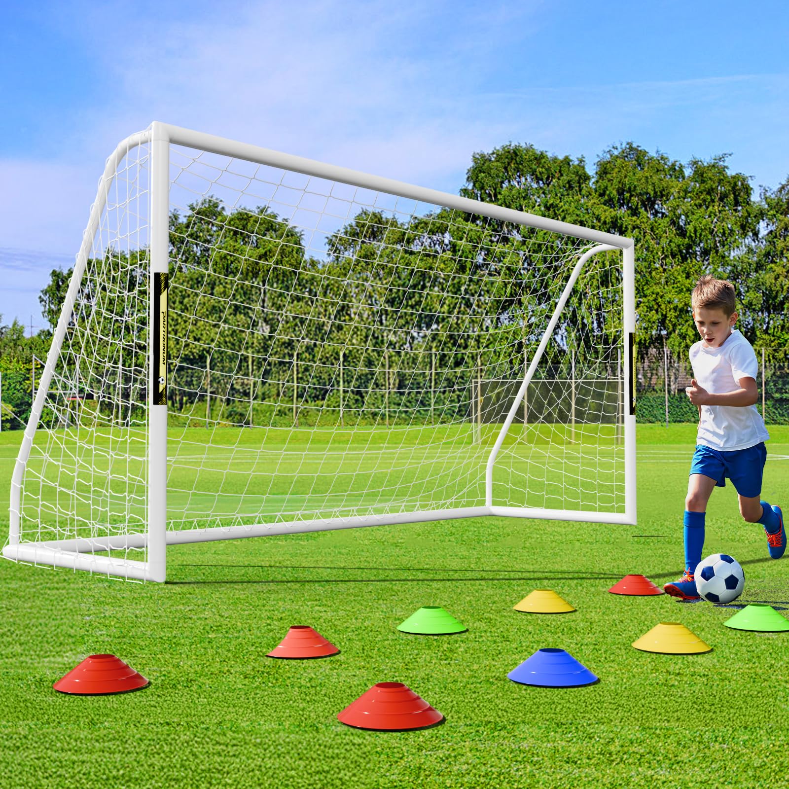 Portable Soccer Goal 12x6FT/10x6.5FT/8x6FT/8x5FT/6x4FT with HPVC Frame & Carry Bag - Full Size Backyard Soccer Net for Training, Practice & Youth Games