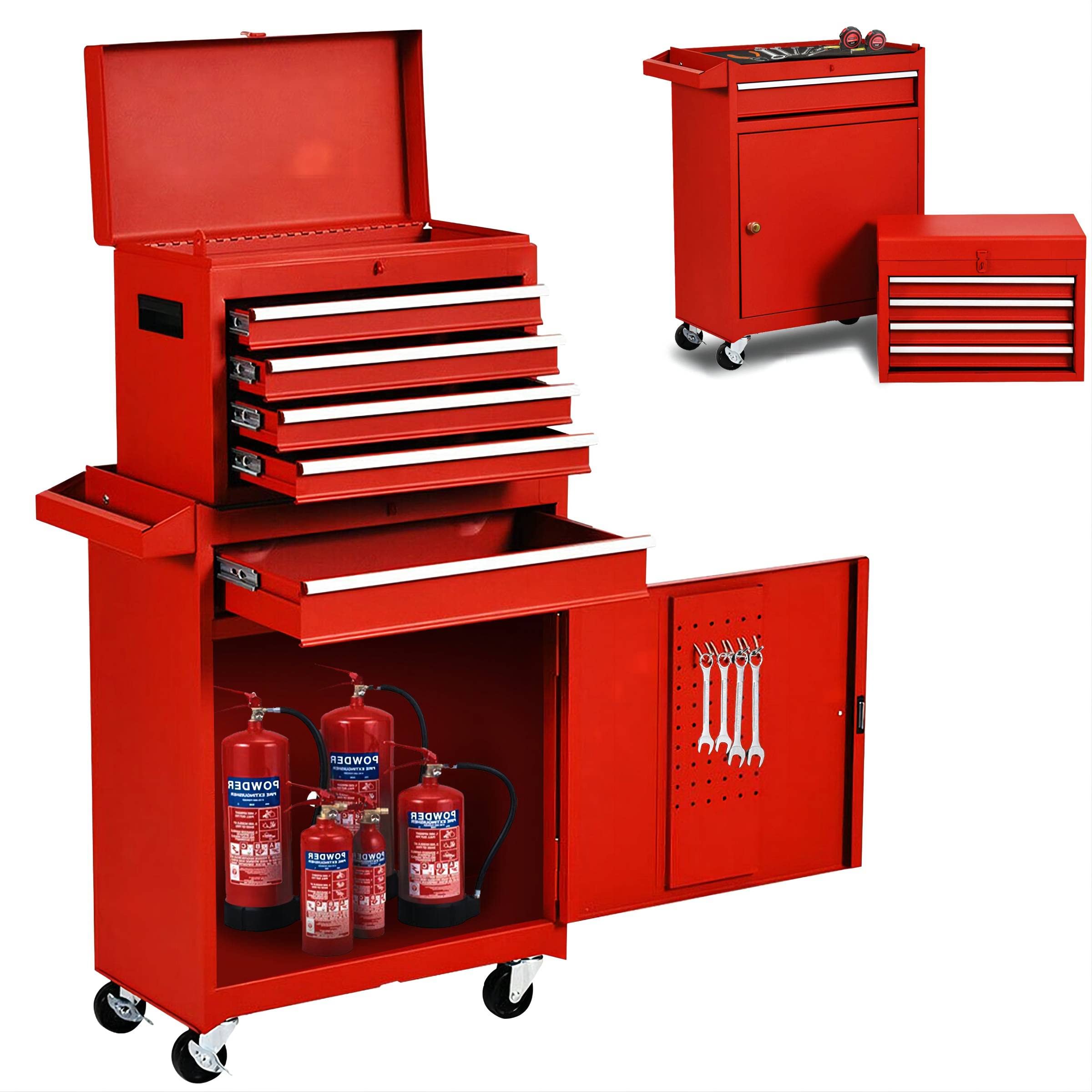 5-Drawer Rolling Tool Chest with Lockable Drawers & 4 Wheels - High Capacity 2-in-1 Tool Storage Cabinet for Garage, Workshop & Warehouse Organization (Red) - Perfect for Professional Mechanics & DIY Home Improvement Projects