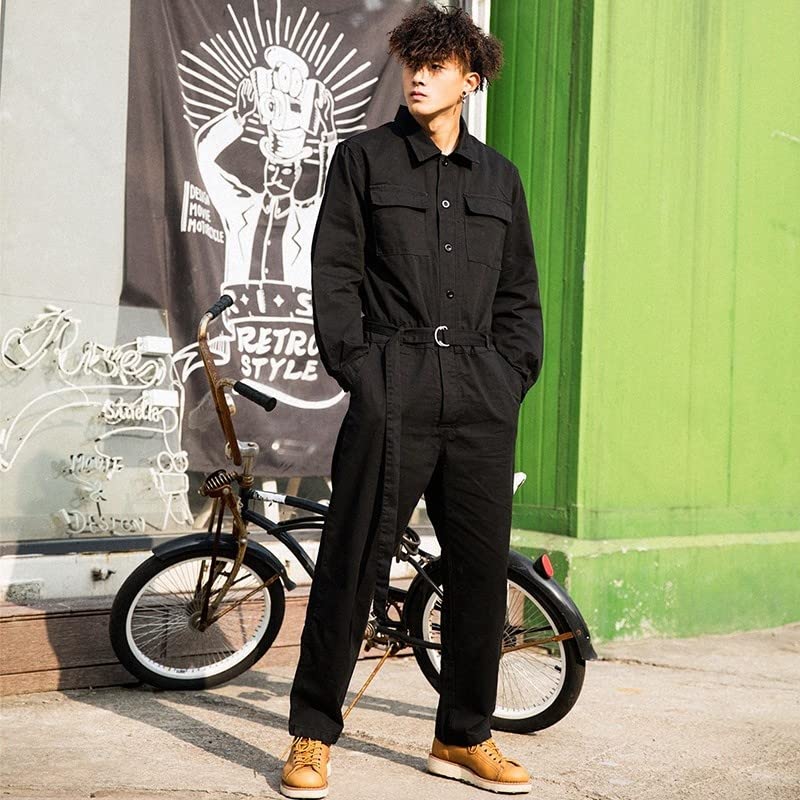**Aoleaky Men's Loose Fit Long Sleeve Jumpsuit - Cargo Pants Streetwear Work Suit | Stylish One-Piece Overalls for Casual Wear, Work & Outdoor Activities**