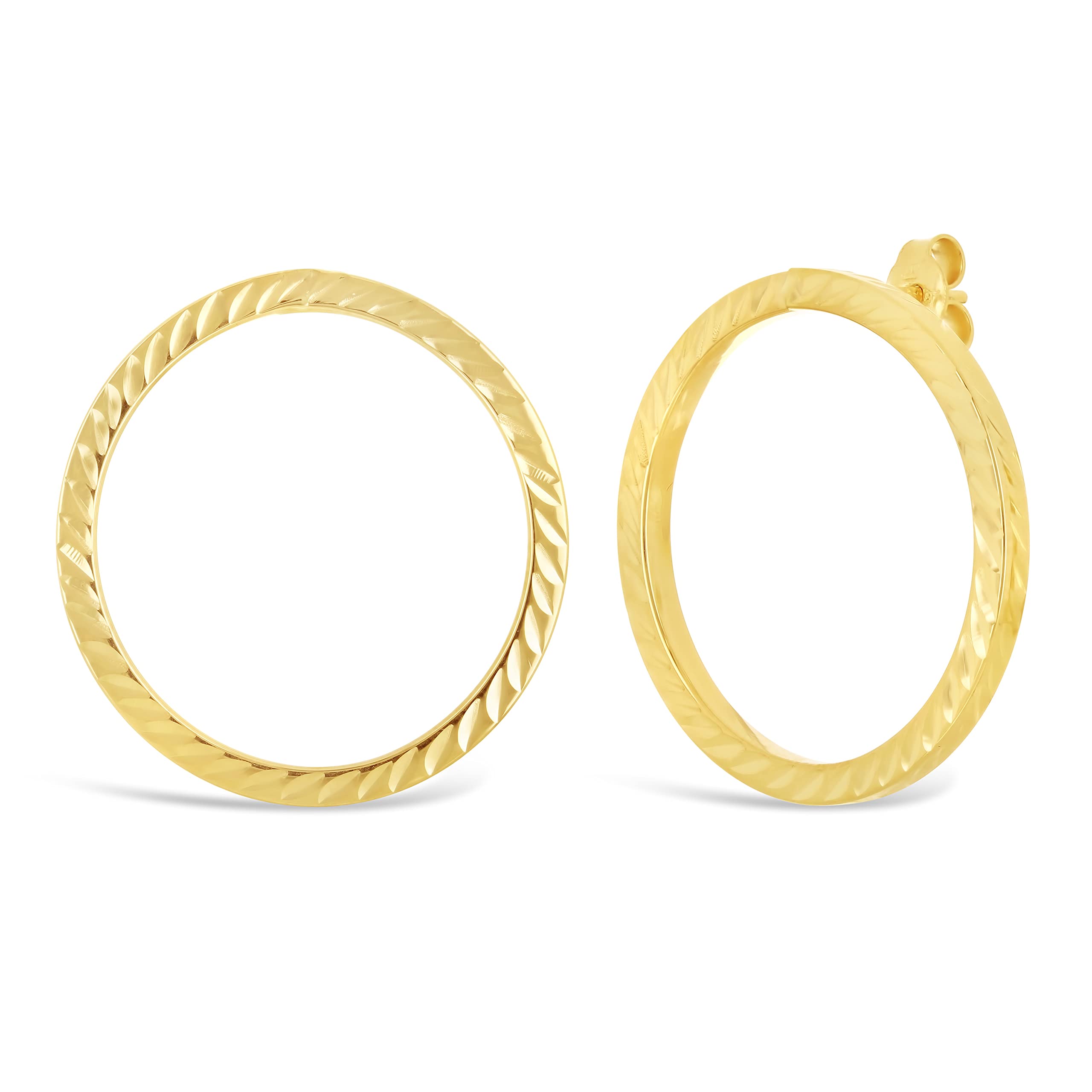 14K Italian Gold Diamond-Cut Hoop Earrings for Women - Yellow or White Gold Circle Stud Eternity Earrings - Perfect for Weddings, Parties & Everyday Elegance