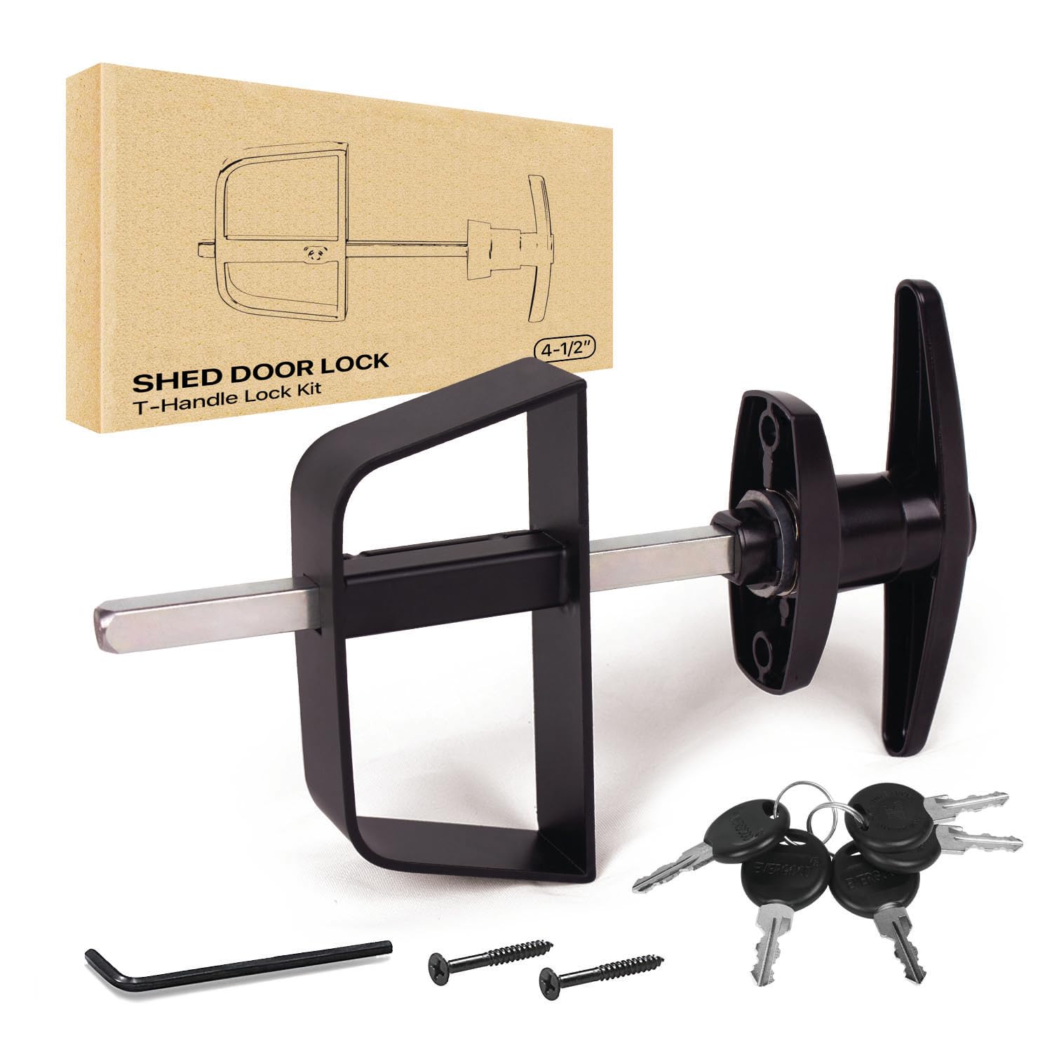 Hurricom Shed Door T-Handle Lock Kit with 2 Keys - 4.5