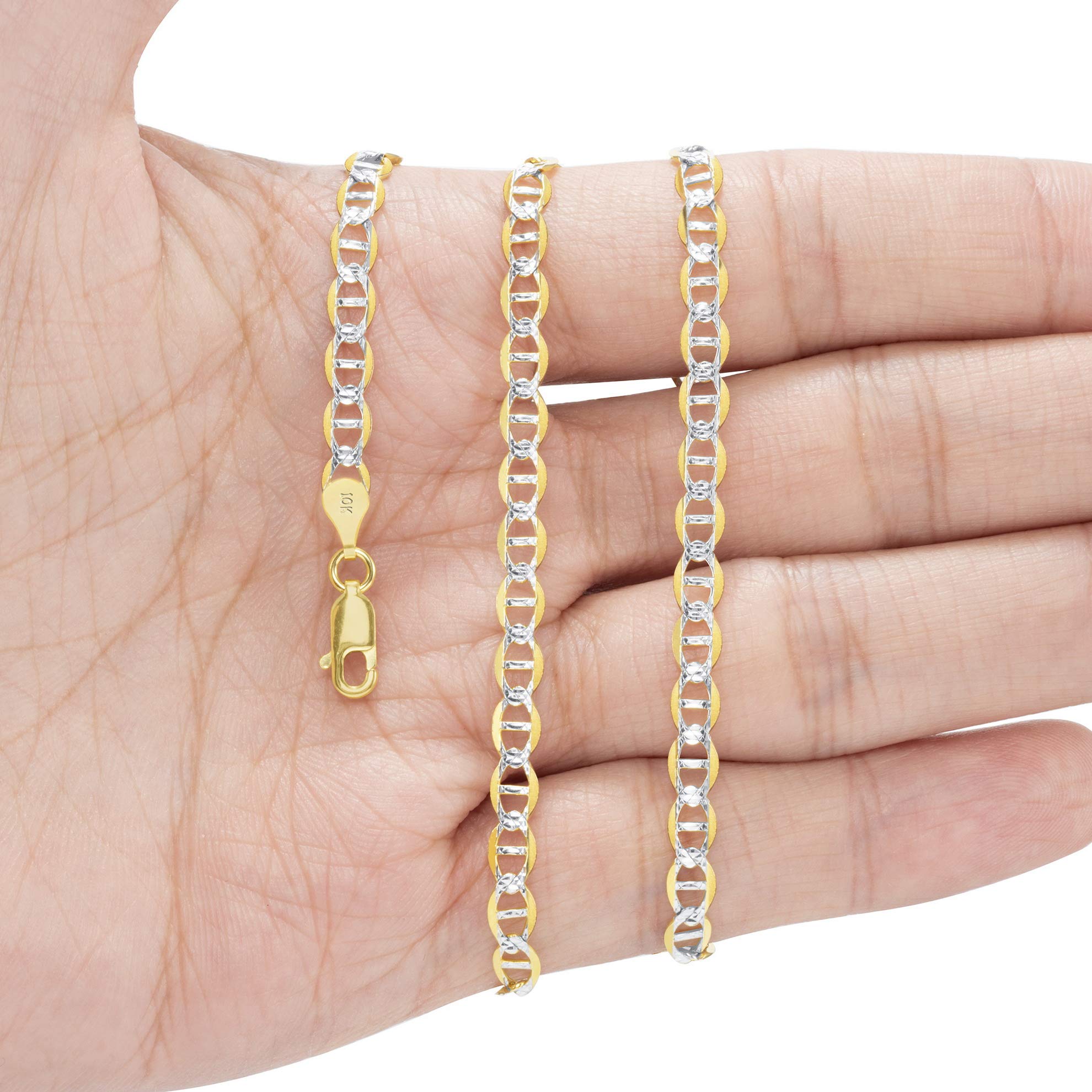 10K Real Yellow Gold Solid Mariner Anchor Chain Bracelet with Pave Diamond Cut - 4mm Width (7