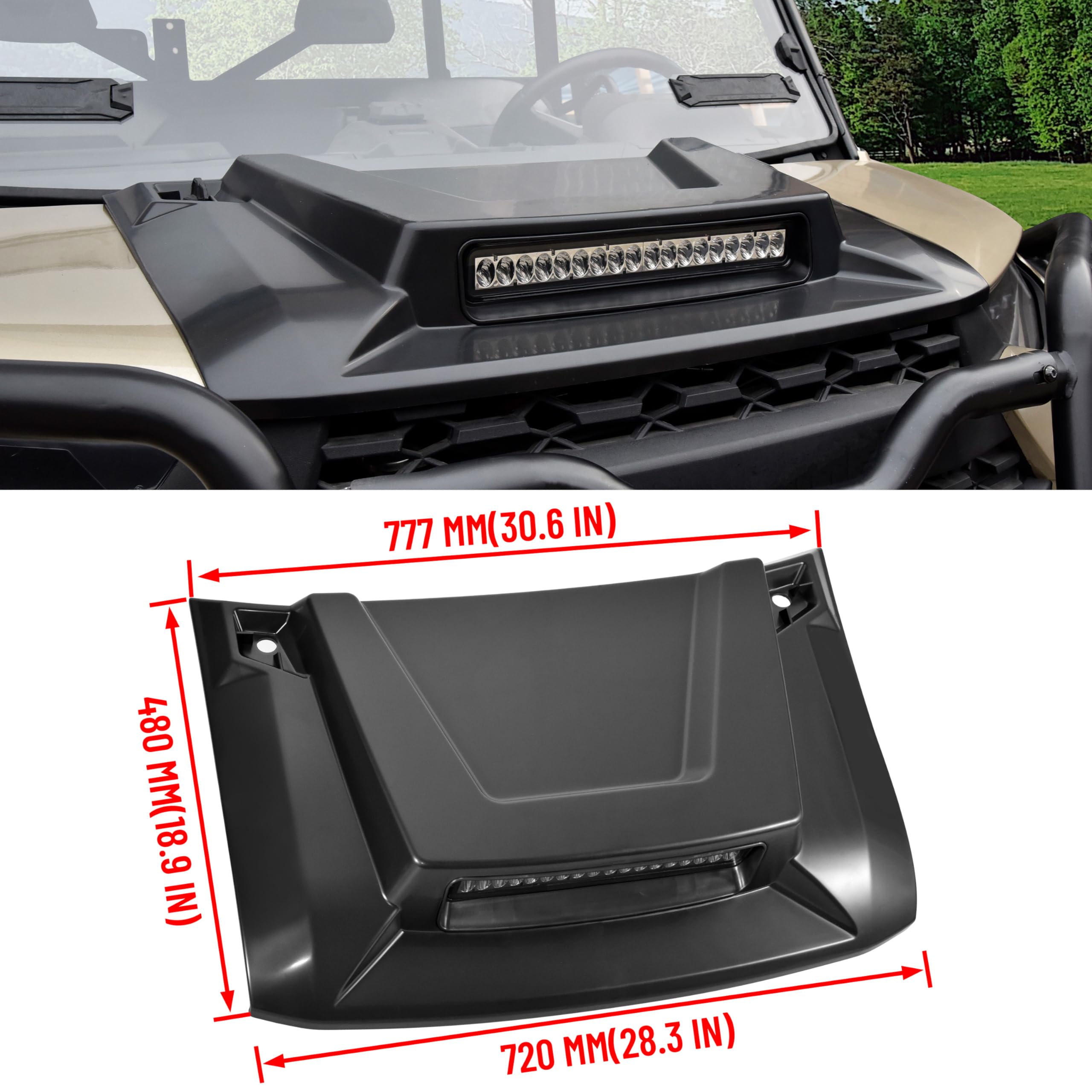 SAUTVS Sport Hood Scoop with LED Spotlight for Polaris Ranger XP 1000 & Crew XP 1000 (2018-2024) | LED Auxiliary Light Kit | Off-Road UTV Accessories for Night Riding & Trail Adventures
