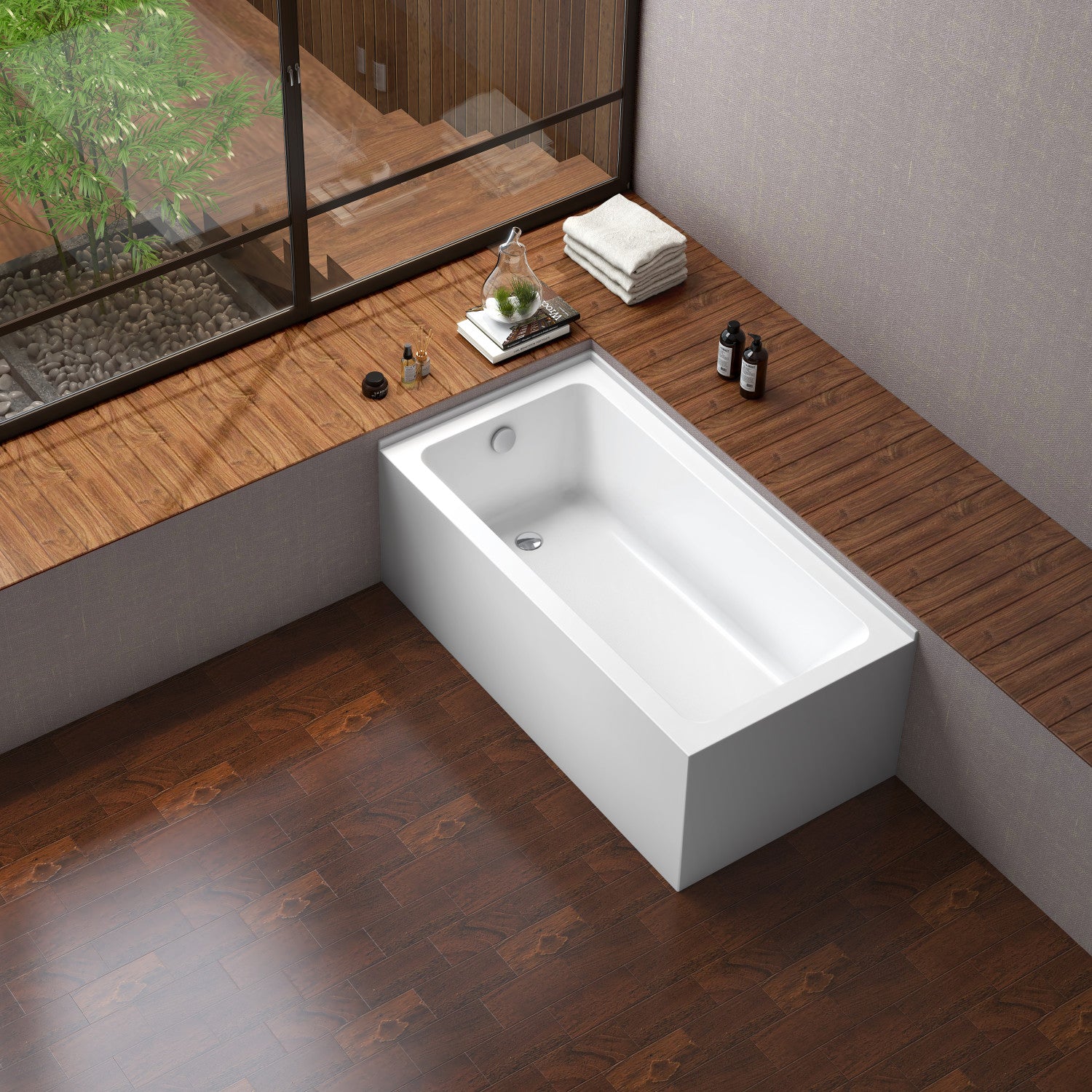 Aqua Eden VTAP6030L22TS 60-Inch Acrylic Rectangular 2-Wall Corner Alcove Bathtub - Left Hand Drain, Glossy White - Perfect for Modern Bathroom Renovations & Spa-Like Relaxation