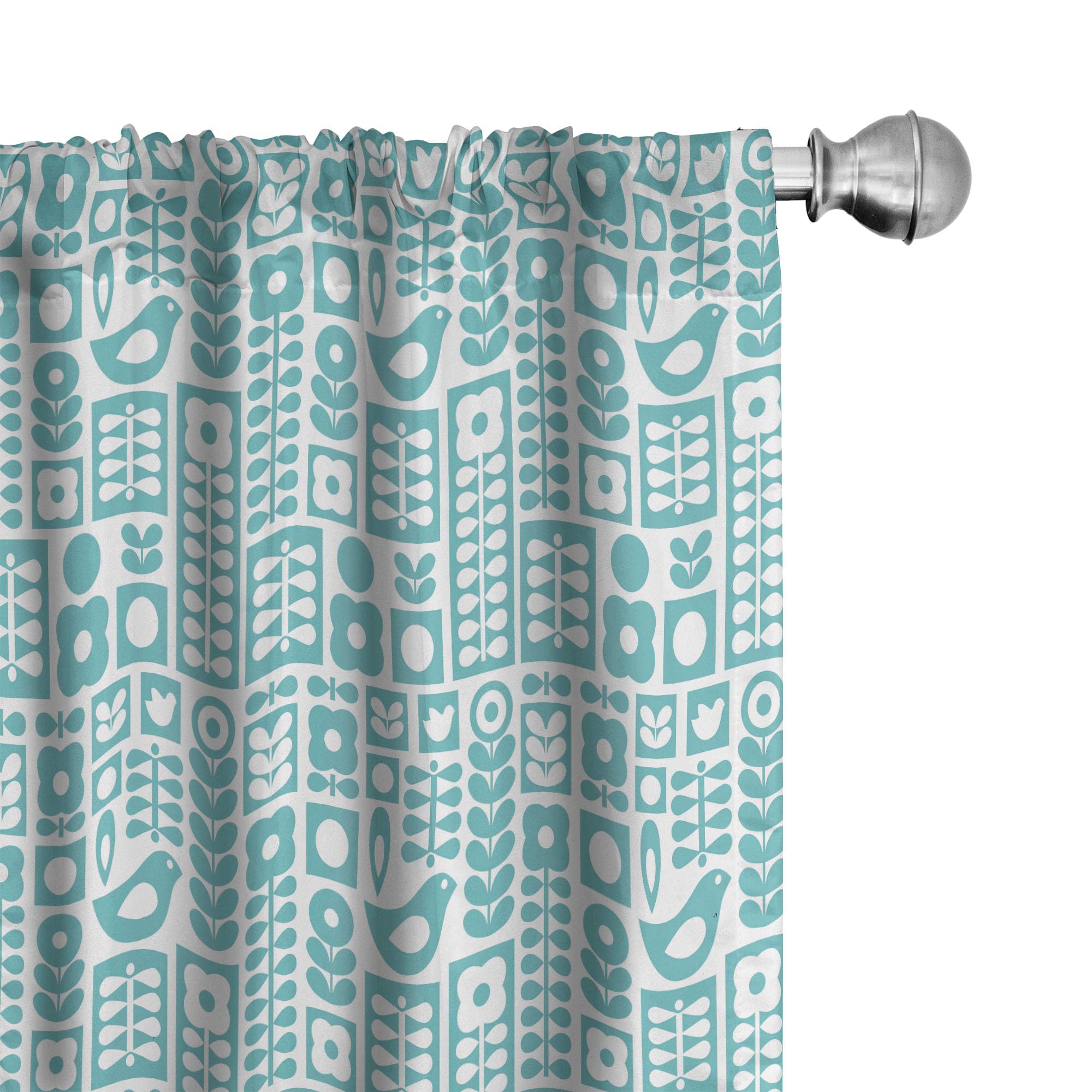 Ambesonne Nordic Window Curtains - Scandinavian Folk Ornaments with Modern Abstract Floral & Bird Design - Lightweight 2-Panel Set with Rod Pocket (28