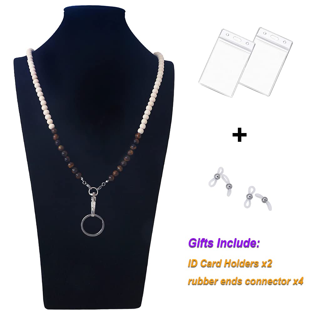 Wooden Beaded Lanyard for ID Badges & Glasses - Tiger Eye Stone (Office, Events)