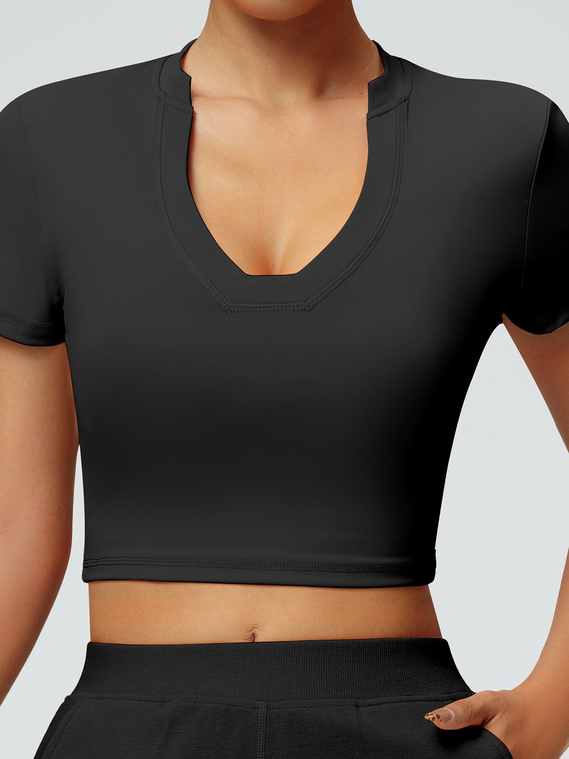 ZASUWA Women's Solid Color V-Neck Quick Dry Stretchy Tight Short Sleeve T-Shirt - Perfect for Yoga, Gym & Casual Wear