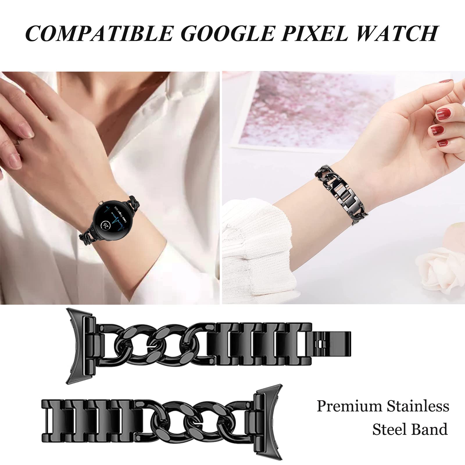 NINKI Compatible for Google Pixel Watch 3 41MM 2024/Pixel Watch 2 2023 Metal Band, Luxury Stainless Steel Strap for Pixel Watch 1 2022, Slim No Gap Jewelry Replacement Wristband for Work, Gym & Formal Occasions