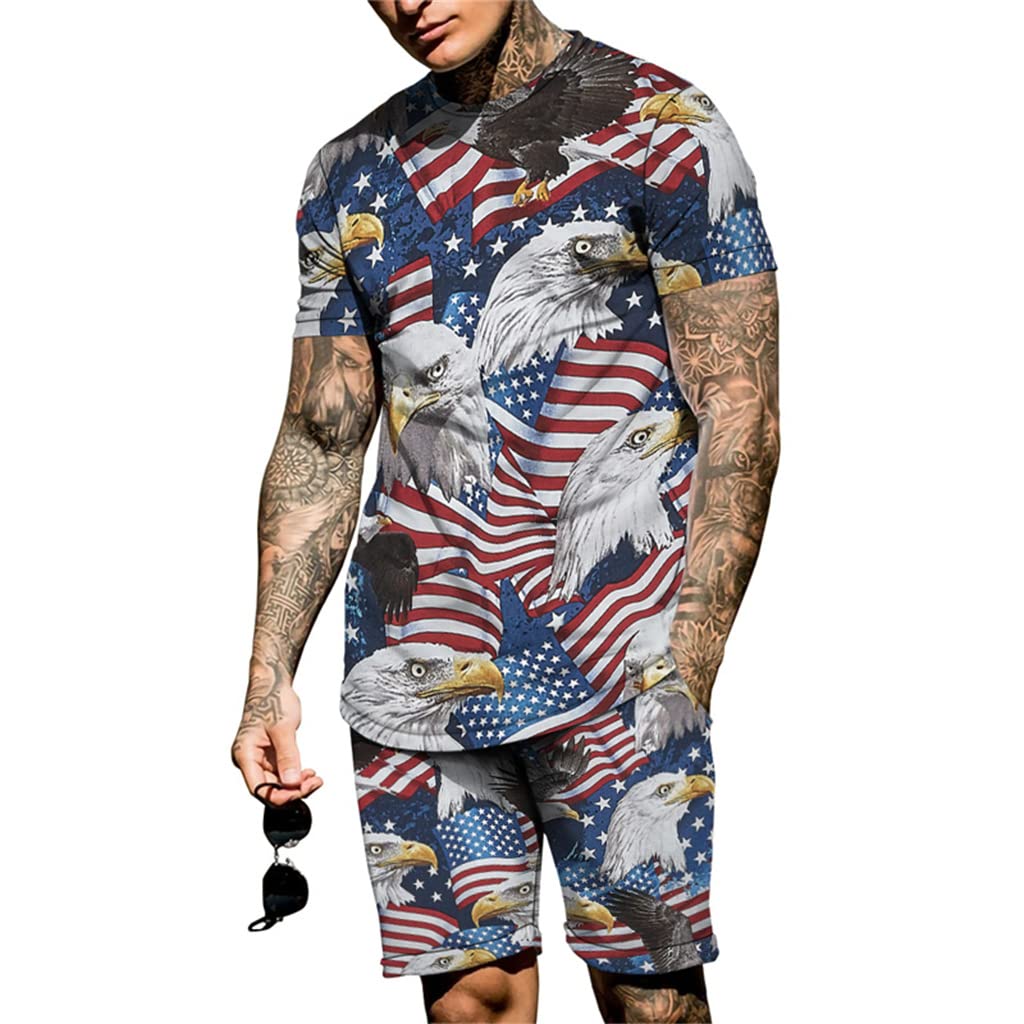 Stars and Stripes American Flag T-Shirt and Shorts Set for Men & Teen Boys - Comfortable Pajamas, Swimwear, and Tracksuit Outfits - Perfect for 4th of July, Beach, and Casual Wear
