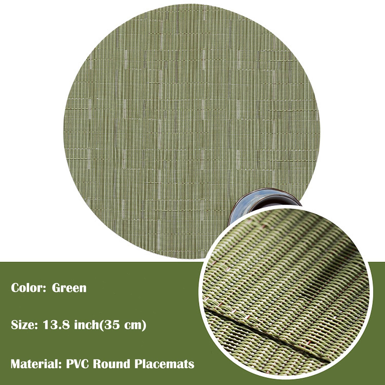 Round Woven Placemats Set of 4 - 13.8 Inch Washable Non-Slip Table Mats for Christmas, Home, Wedding & Party Decor - Green - Perfect for Holiday Dinners, Family Gatherings & Special Occasions