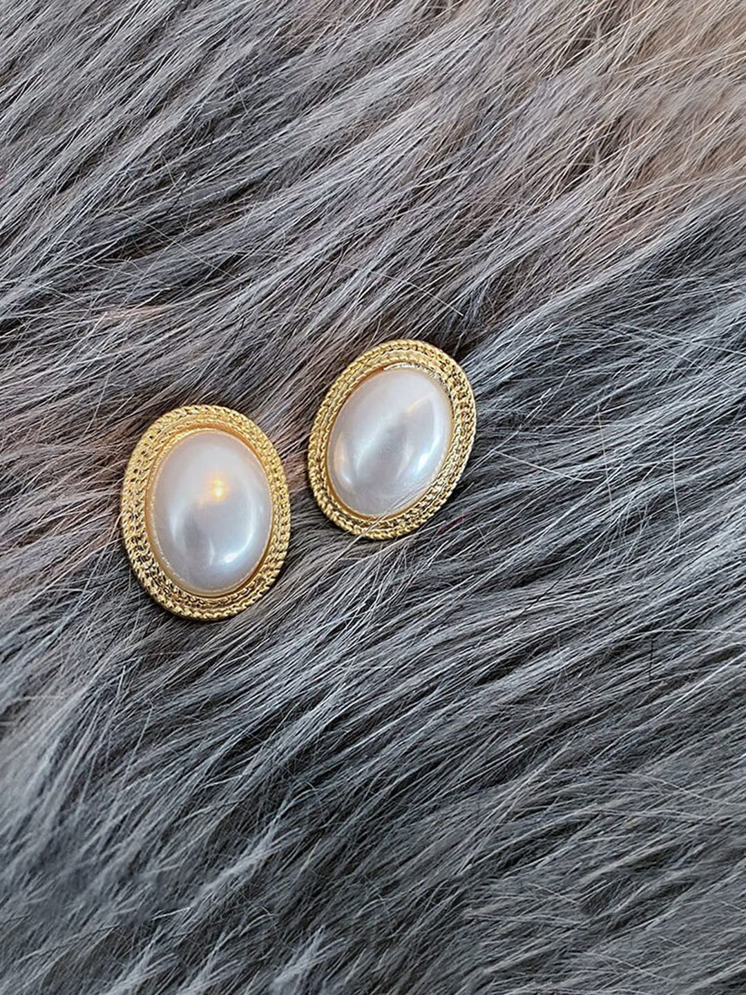 Elegant Gold-Toned Yellow Chime Pearl Stud Earrings for Women & Girls | Oval Shape Fashion Jewelry | Perfect for Parties, Weddings & Daily Wear
