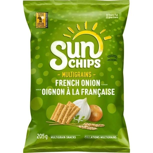 Sun Chips French Onion Flavor Multigrain Snacks - 3 Pack (205g/7.2oz Each) | Healthy Baked Whole Grain Chips | Perfect for Parties, Picnics & On-the-Go Snacking | Shipped from Canada