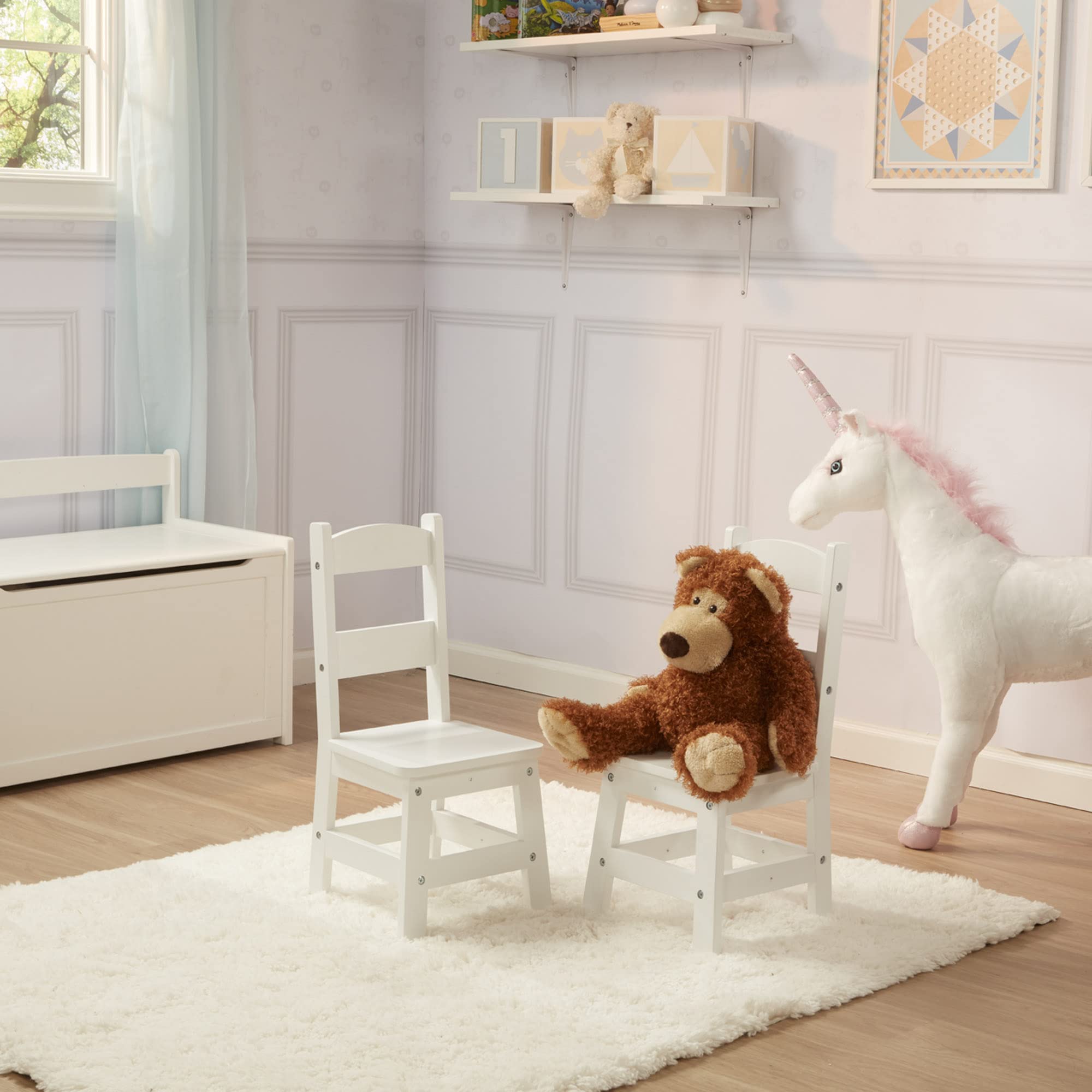 Melissa & Doug Wooden Play Chairs for Kids - Set of 2 White Children's Furniture for Playroom & Toddler Activities | Durable Kids Chairs for Pretend Play, Tea Parties & Classroom Use