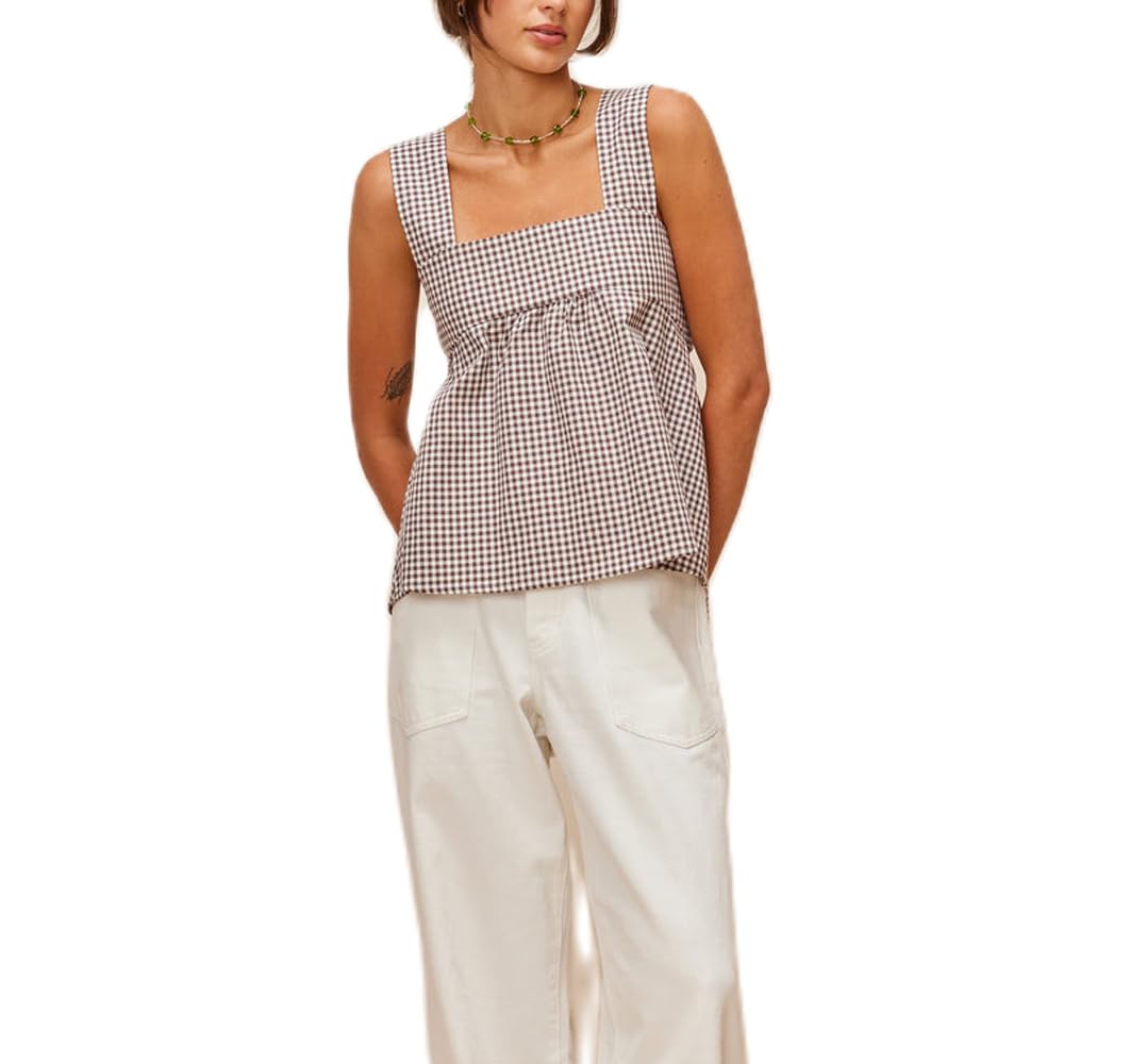 Y2K Women's Square Neck Peplum Cami Tank Top - Gingham Print Sleeveless Backless Blouse with Bow Tie Detail | Perfect for Summer Outfits, Beach Vacations & Night Out Parties