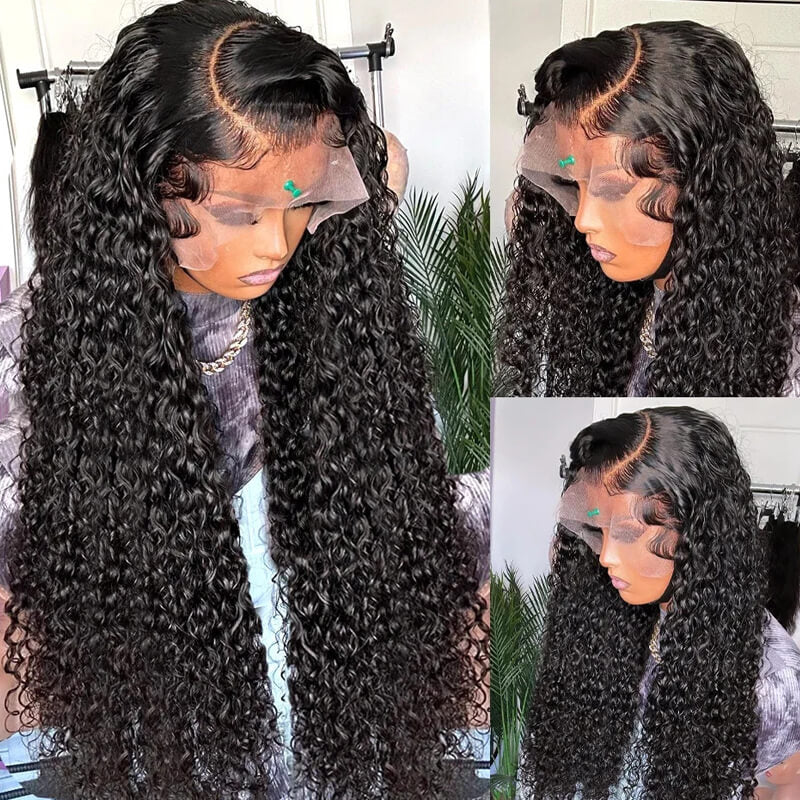 Eullair Stunning Wet Look Water Wave HD Lace Front Wig - Natural Black Human Hair Wig for Women | Low Maintenance, Heat Resistant Synthetic Wig for Daily Wear & Cosplay