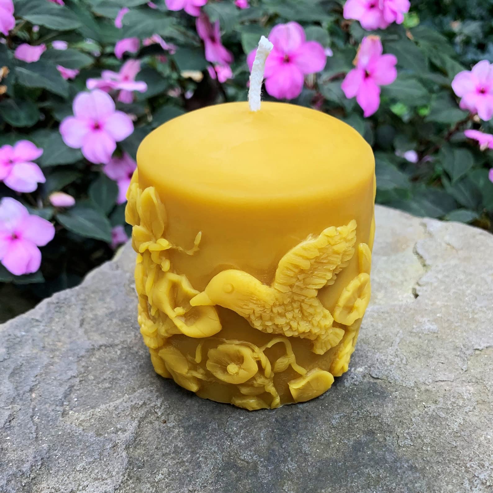 100% Pure Beeswax Pillar Candle Set - Natural Honey Scented Candles with Butterfly, Hummingbird & Flower Designs (Set of 3) | Spring Home Decor, Romantic Gifts for Mom, Wedding Centerpiece & Aromatherapy