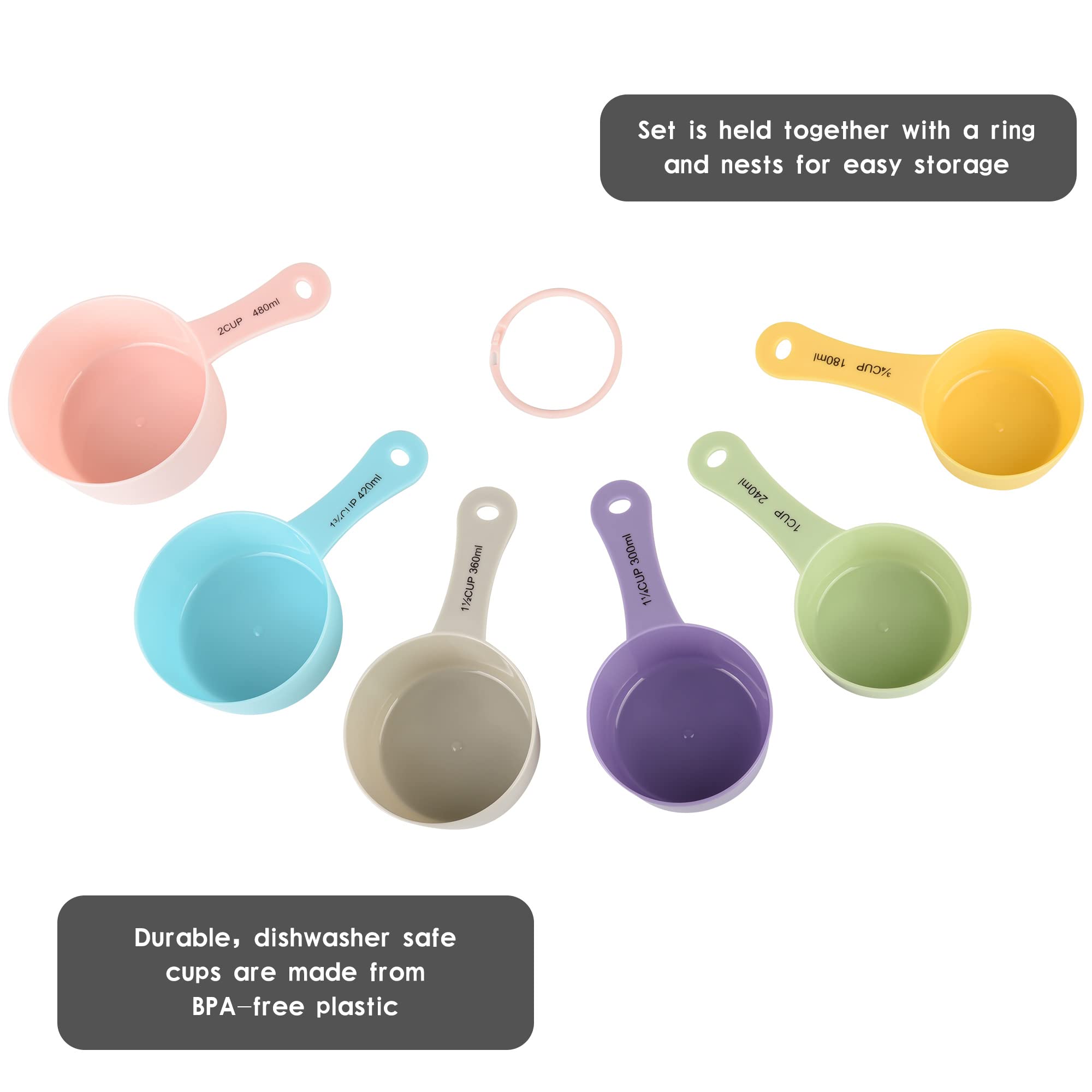 Smithcraft 6-Piece Plastic Measuring Cups Set - 3/4 & 2 Cup Measuring Cups for Baking, Cooking & Kitchen - Colorful Food Measurement Tools (Purple) - Perfect for Measuring Dry & Liquid Ingredients in Recipes