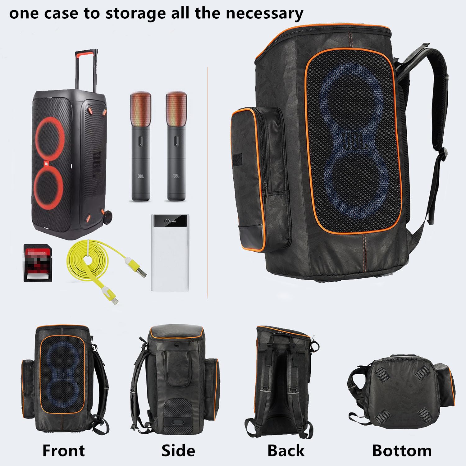 JBL PartyBox 110/120 Portable Speaker Carry Case - Durable Tote Bag & Backpack for Travel & Parties | Water-Resistant Protective Cover (Black) | Perfect for Outdoor Events, Beach Trips & DJ Gigs