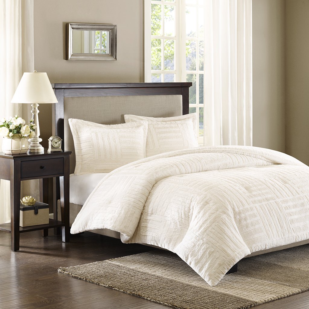 Madison Park Arctic Fur Down Alternative Comforter Set - Twin Size, Ivory | Ultra Soft & Hypoallergenic | Perfect for Winter Bedding & Cozy Home Decor