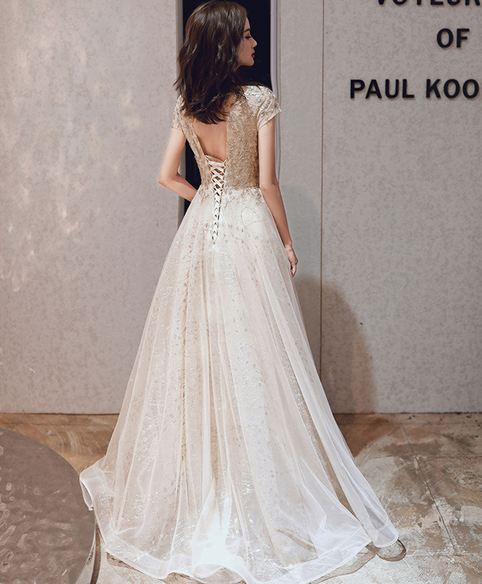 Elegant Champagne High Neck Tulle Sequin Long Prom Dress for Formal Events - Perfect for Homecoming, Evening Gala & Special Occasions