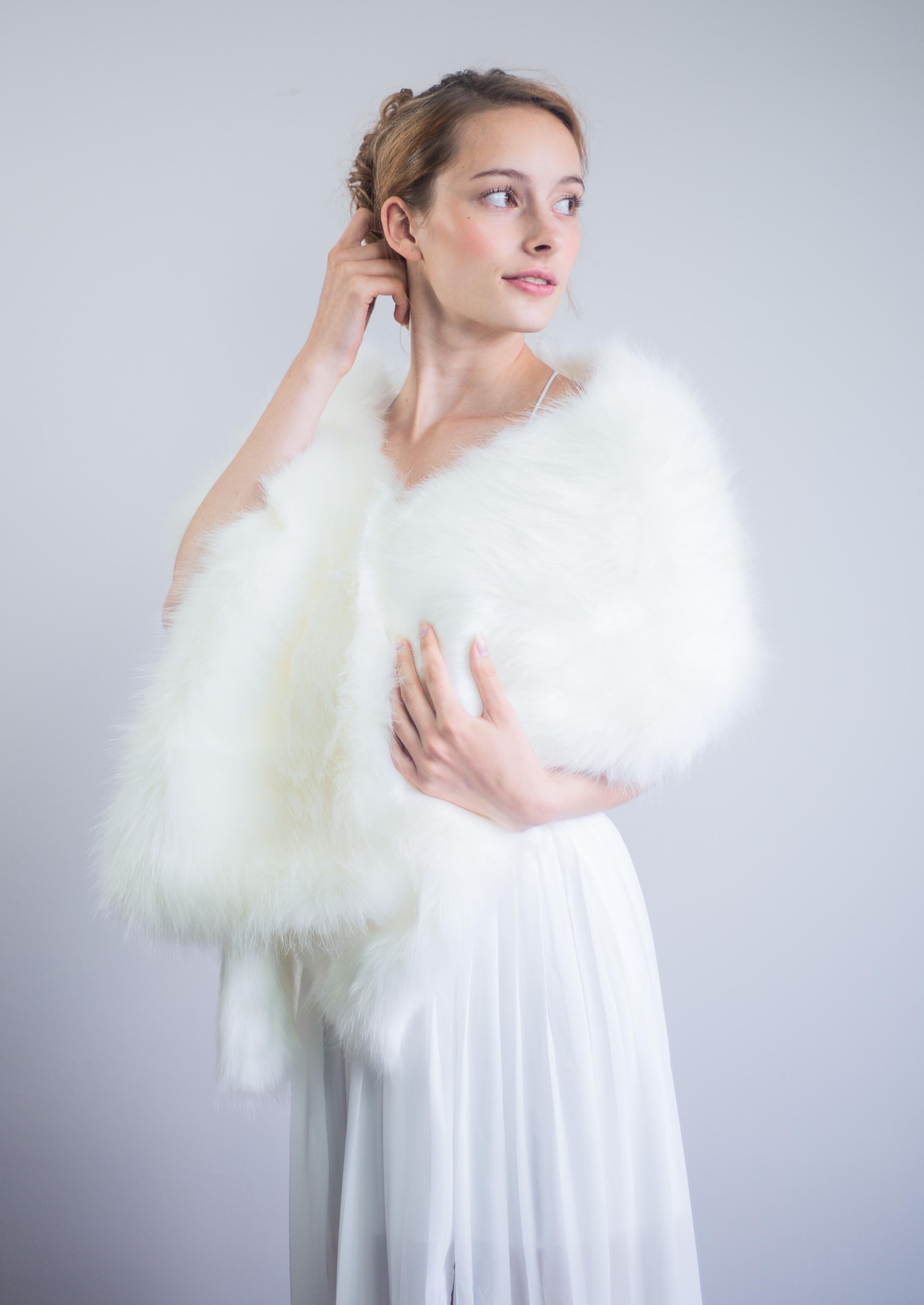 Ivory White Fur Shawl - Soft & Luxurious Winter Wrap (Lilian Ivy03) for Women - Perfect for Weddings, Parties & Cold Weather Fashion