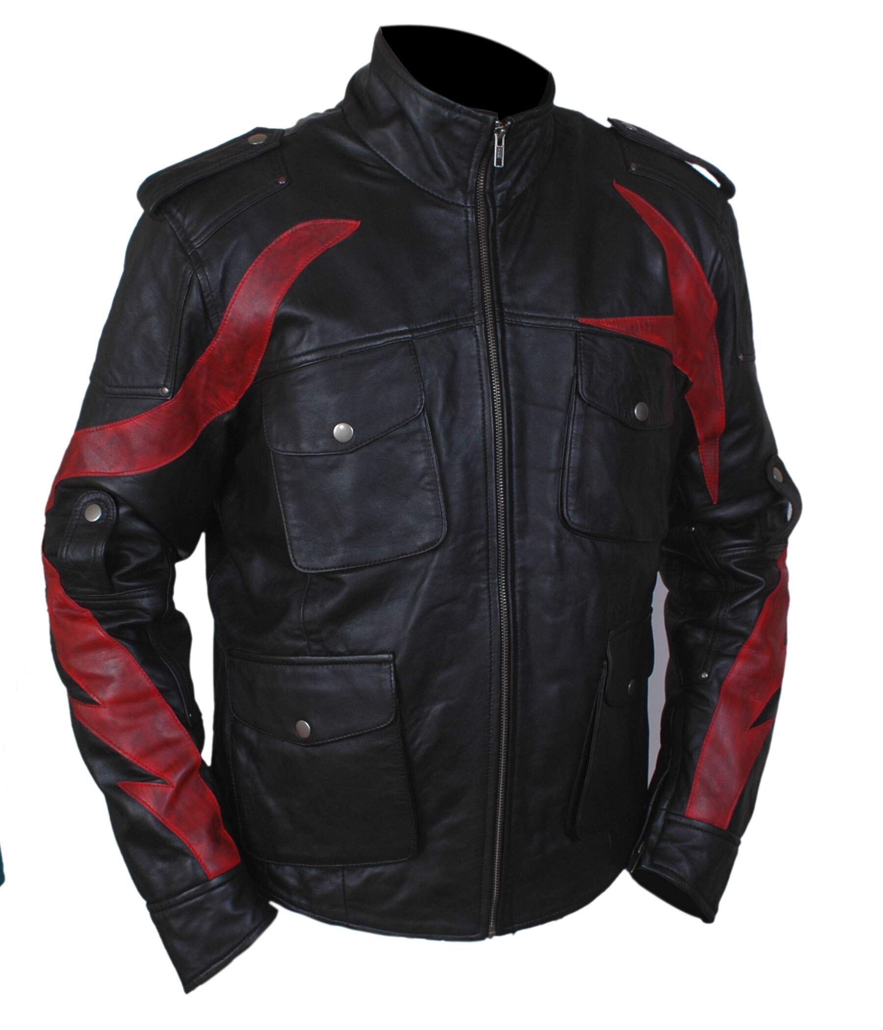 F&H Men's Black & Red Genuine Leather Jacket for Gaming - Stylish & Durable Biker Jacket for Gamers, Cosplay & Night Out