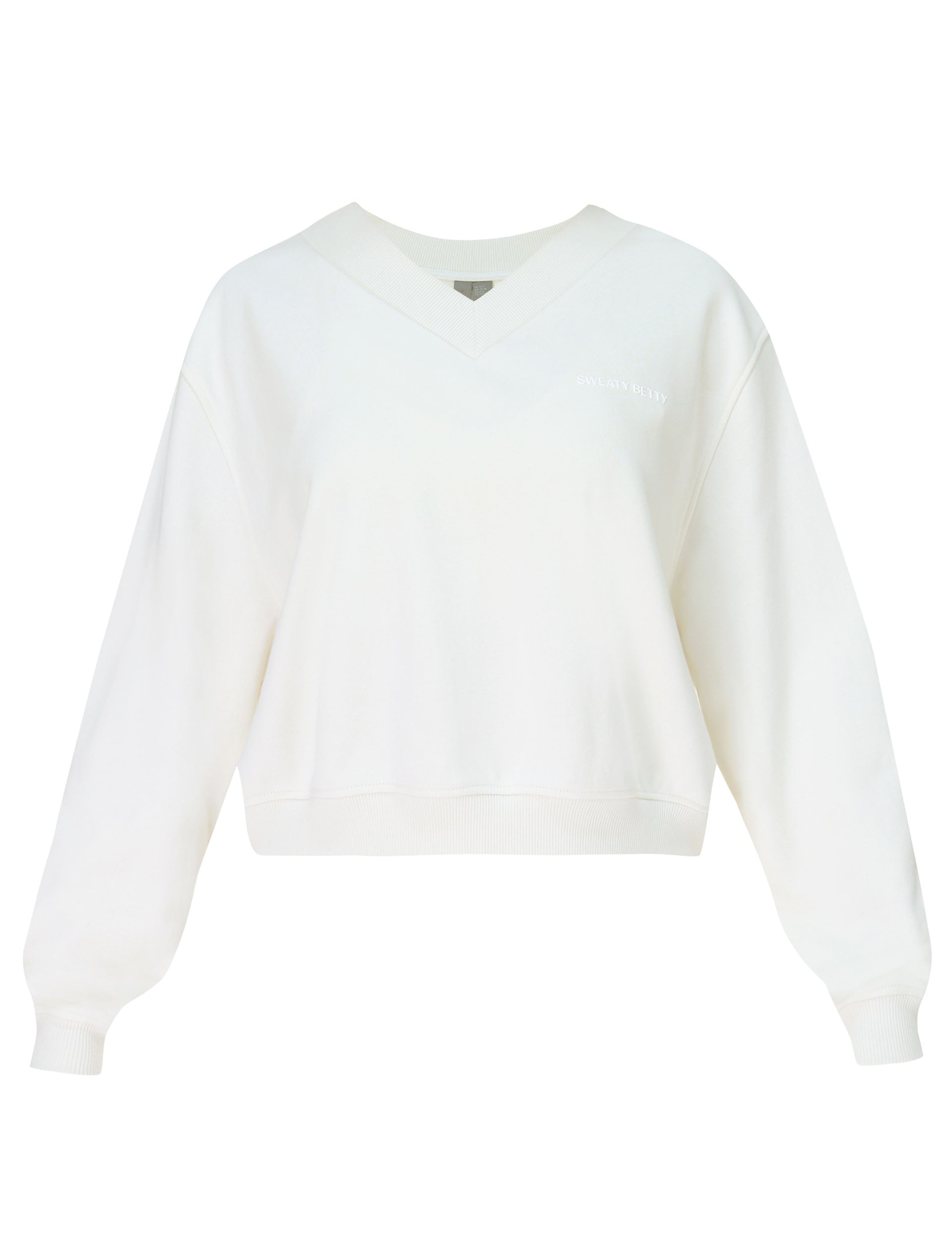 Revive Crop V Neck Sweatshirt for Women - Soft & Comfortable Pullover Top - Lily White - Perfect for Casual Wear, Gym, Yoga & Street Style