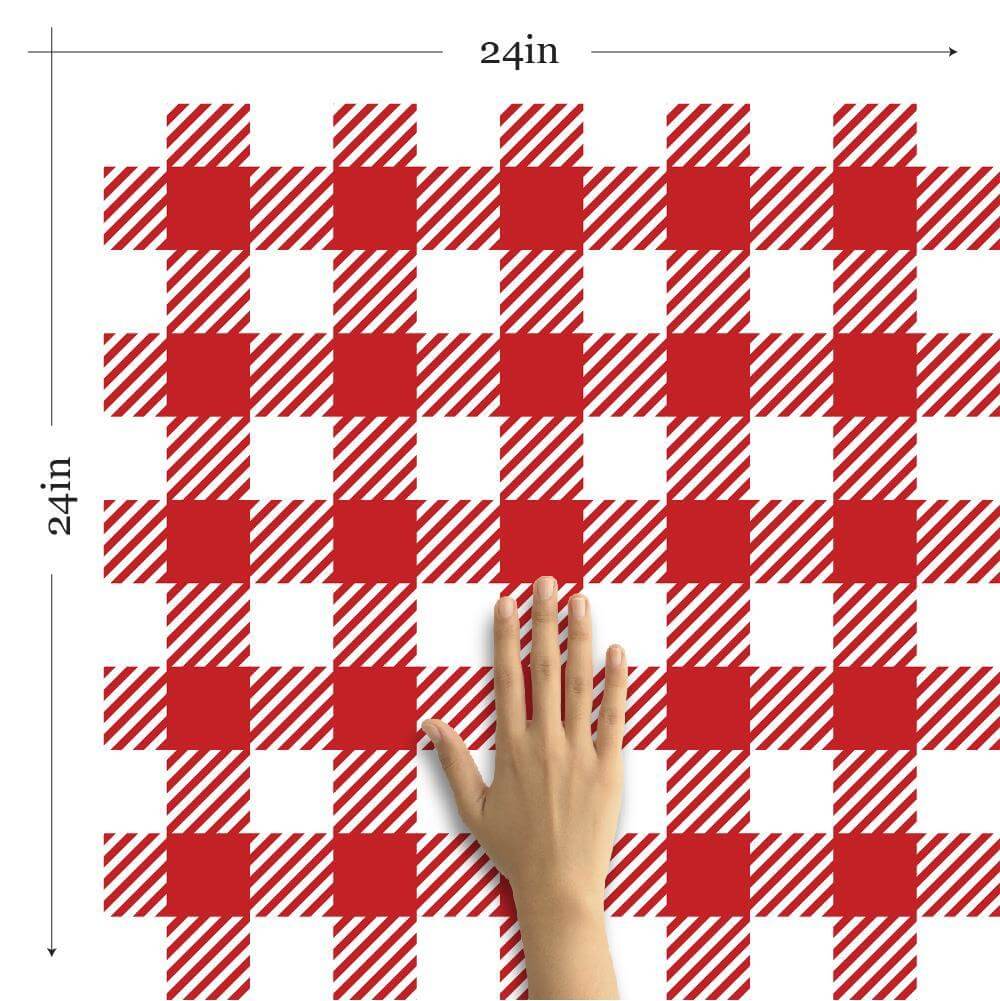 Red and White Plaid Peel and Stick Removable Wallpaper 6879 - Self-Adhesive Decorative Wall Covering for Bedroom, Living Room, Office & Dorm Decor