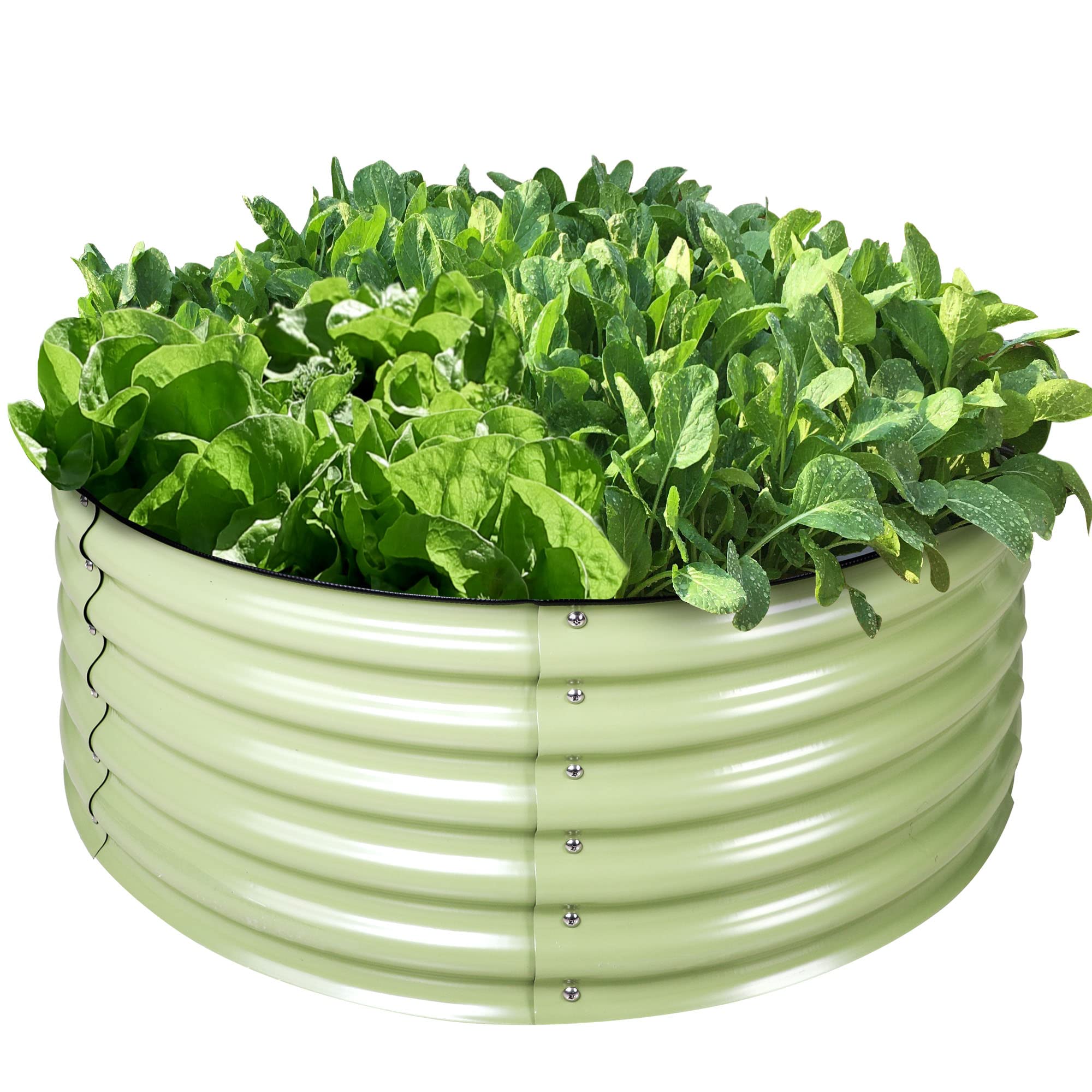 Olle 17-Inch Tall 42-Inch Round Metal Raised Garden Bed - Large Outdoor Planter Box for Vegetables, Herbs & Flowers - Durable Sage Green Gardening Solution for Backyards, Patios & Small Spaces