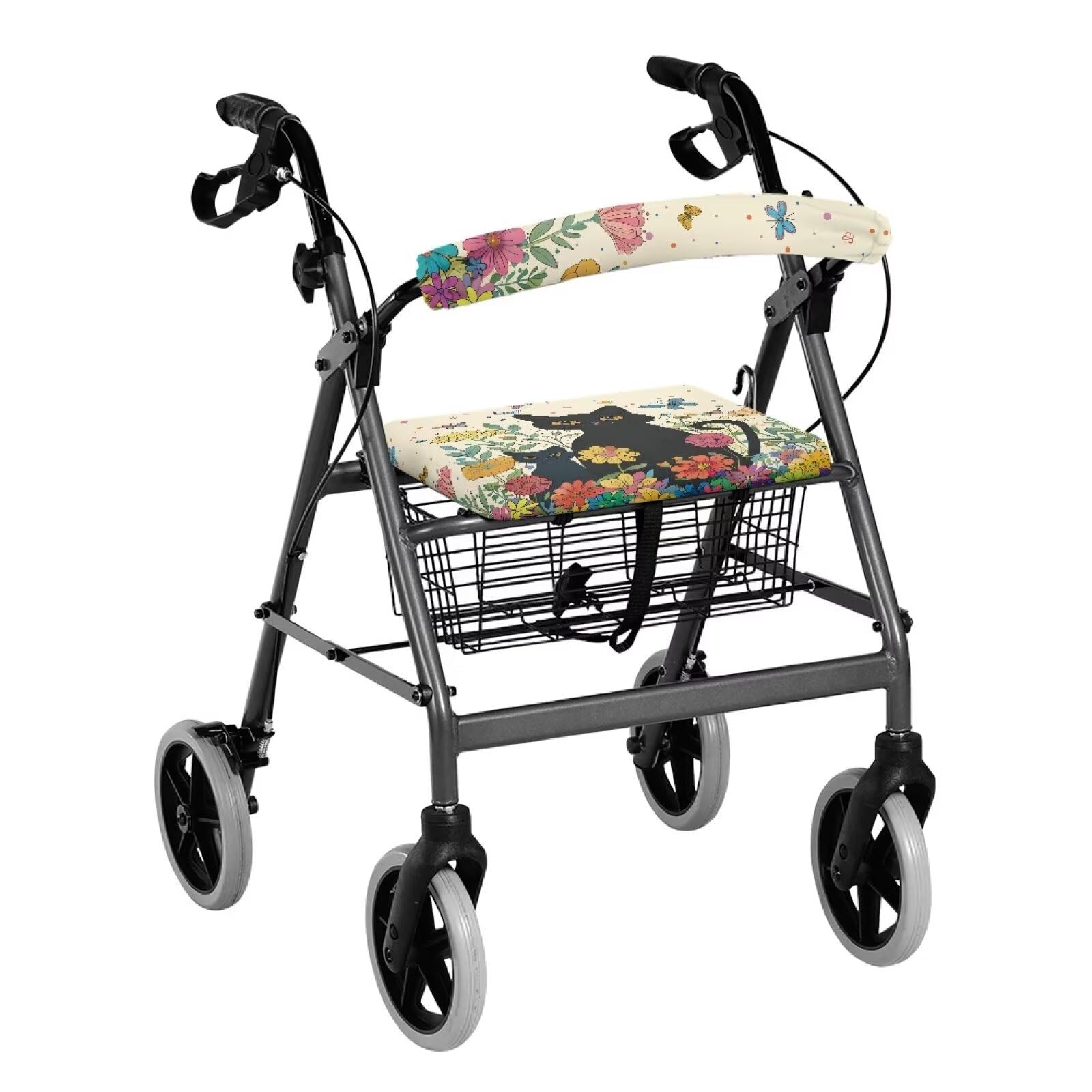 Black Cat Rollator Walker Seat Cover for Seniors - Stylish & Comfortable Walkers Accessories for Elderly Women - Perfect Gift for Mobility Aid Users (Ideal for Indoor & Outdoor Use, Shopping, and Daily Walks)