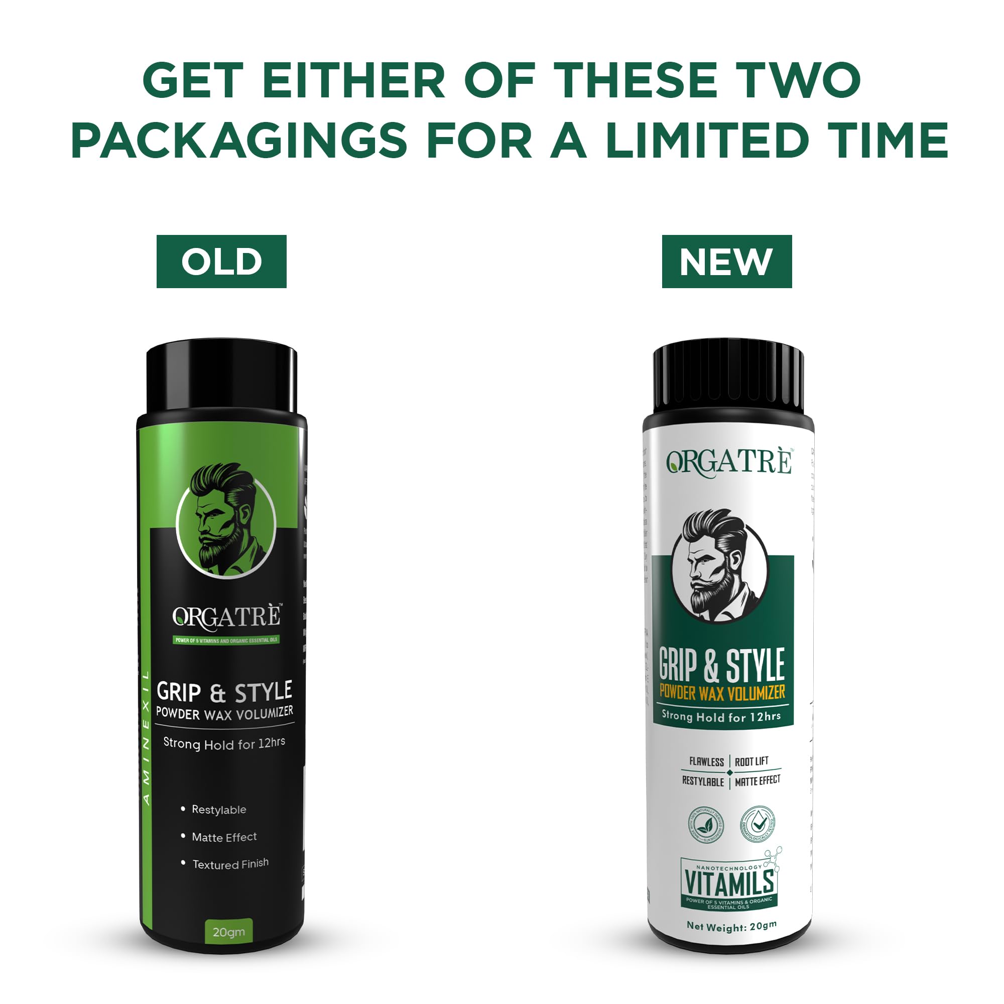 ORGATRE Hair Volumizing Powder Wax - Strong Hold 12H, Matte Finish for Men - 20g | Styling & Grooming