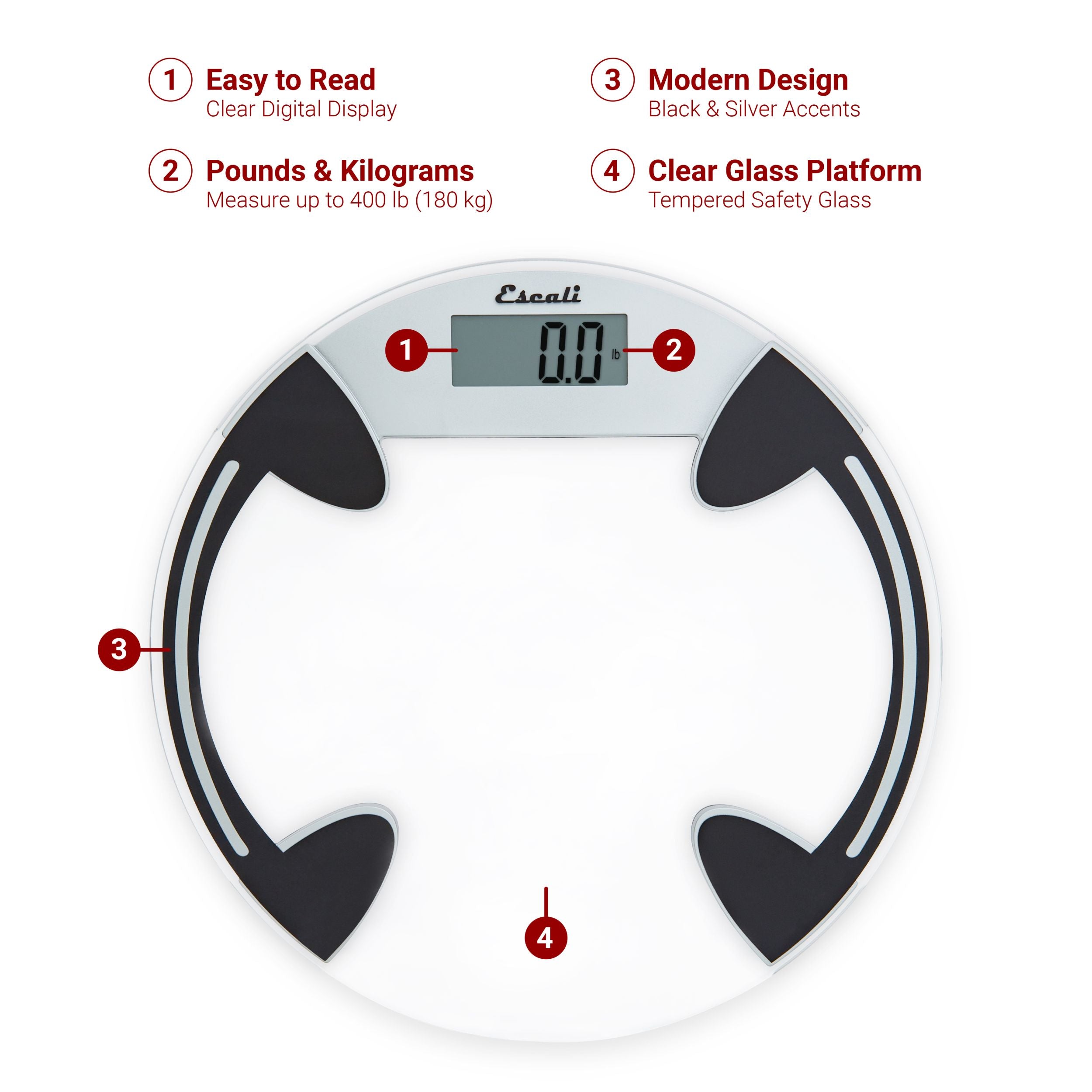 Clear Glass Round Bathroom Scale - Digital Weight Scale for Home, Gym & Bathroom - Accurate Body Weight Measurement