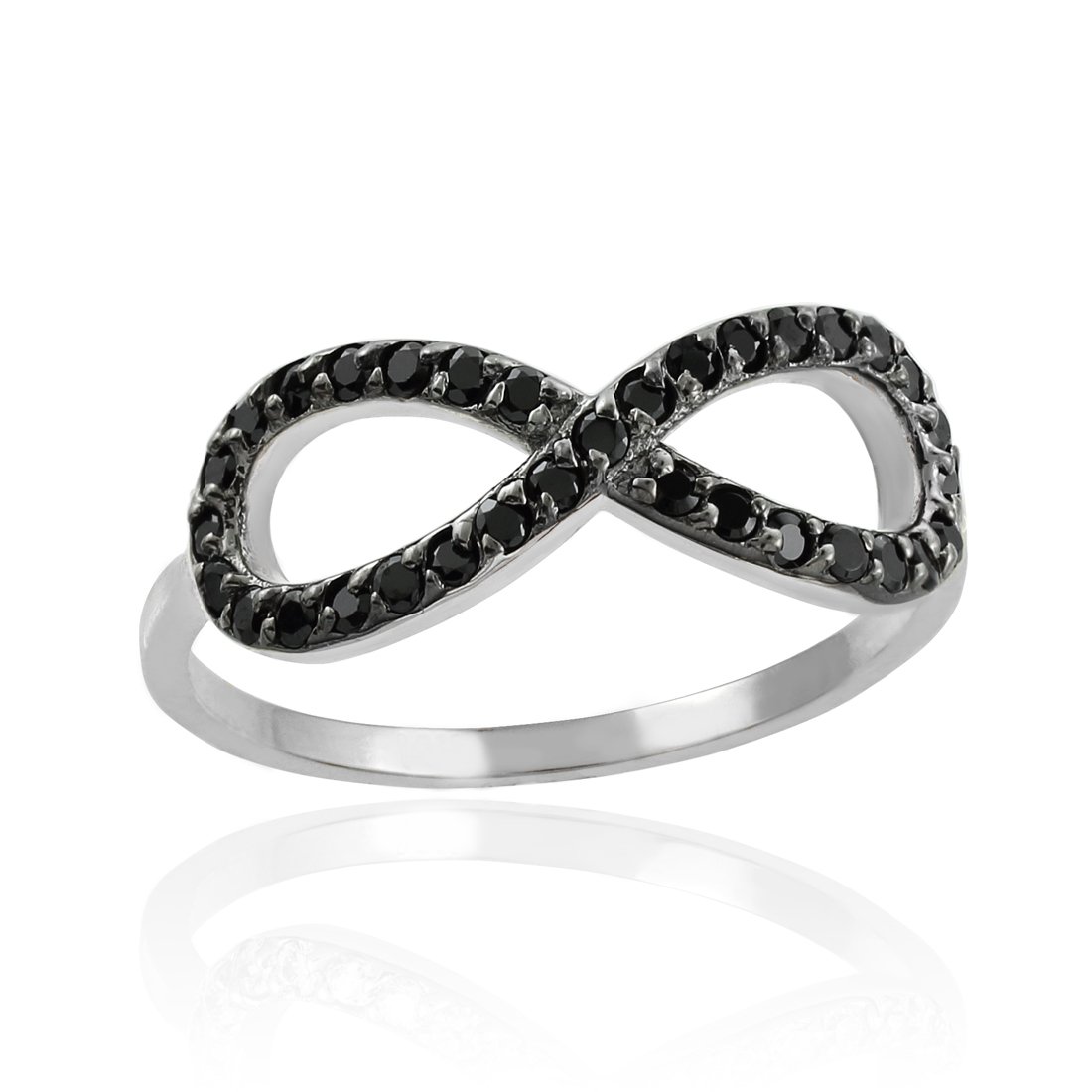 14K White Gold Black CZ Infinity Ring for Women - Elegant Stackable Ring for Anniversary, Wedding, or Everyday Wear