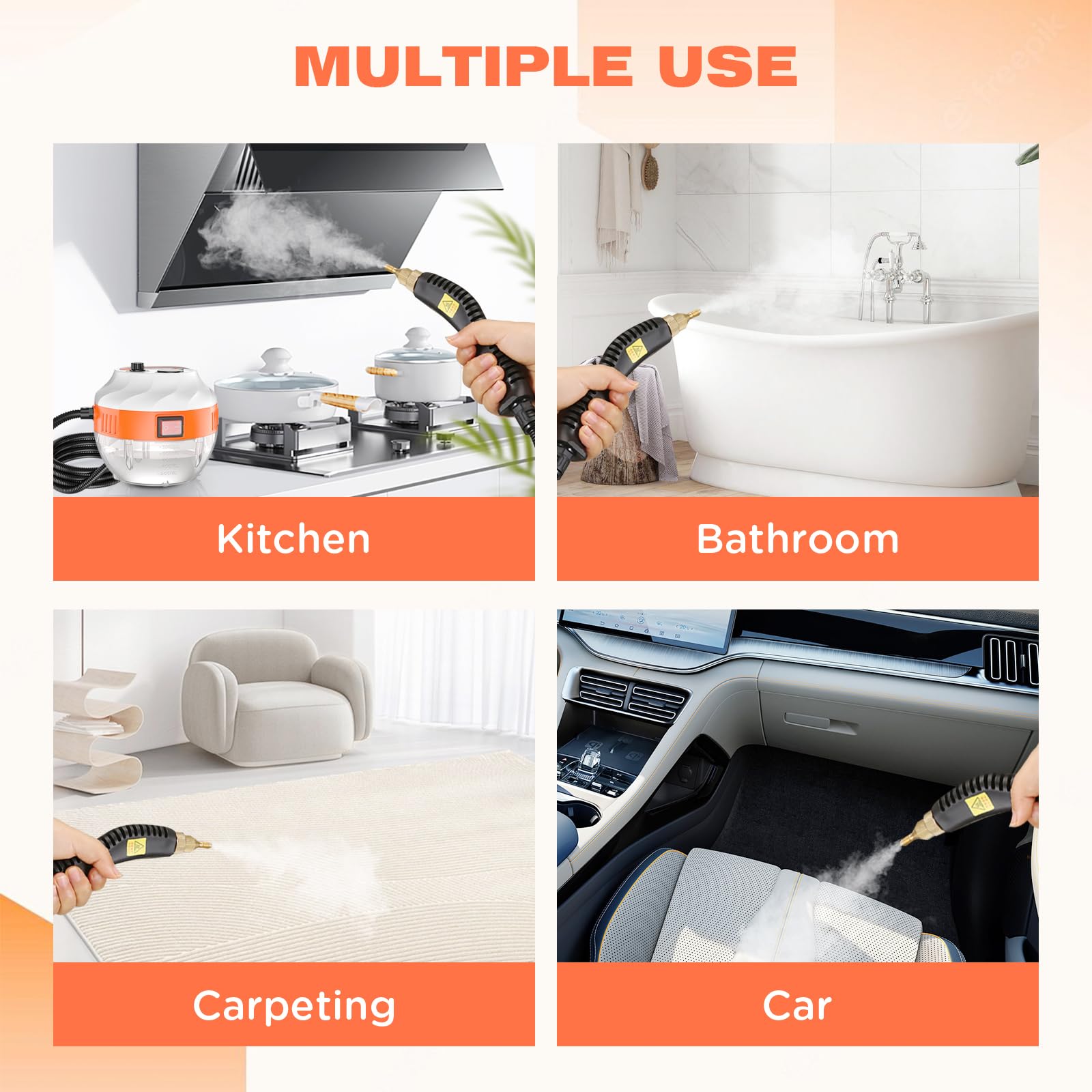 2500W High-Pressure Steam Cleaner with 3 Brush Heads - Portable Handheld Steam Mop for Kitchen, Bathroom, Carpet, Car & Tile Cleaning - Perfect for Deep Cleaning Floors, Upholstery & Hard Surfaces