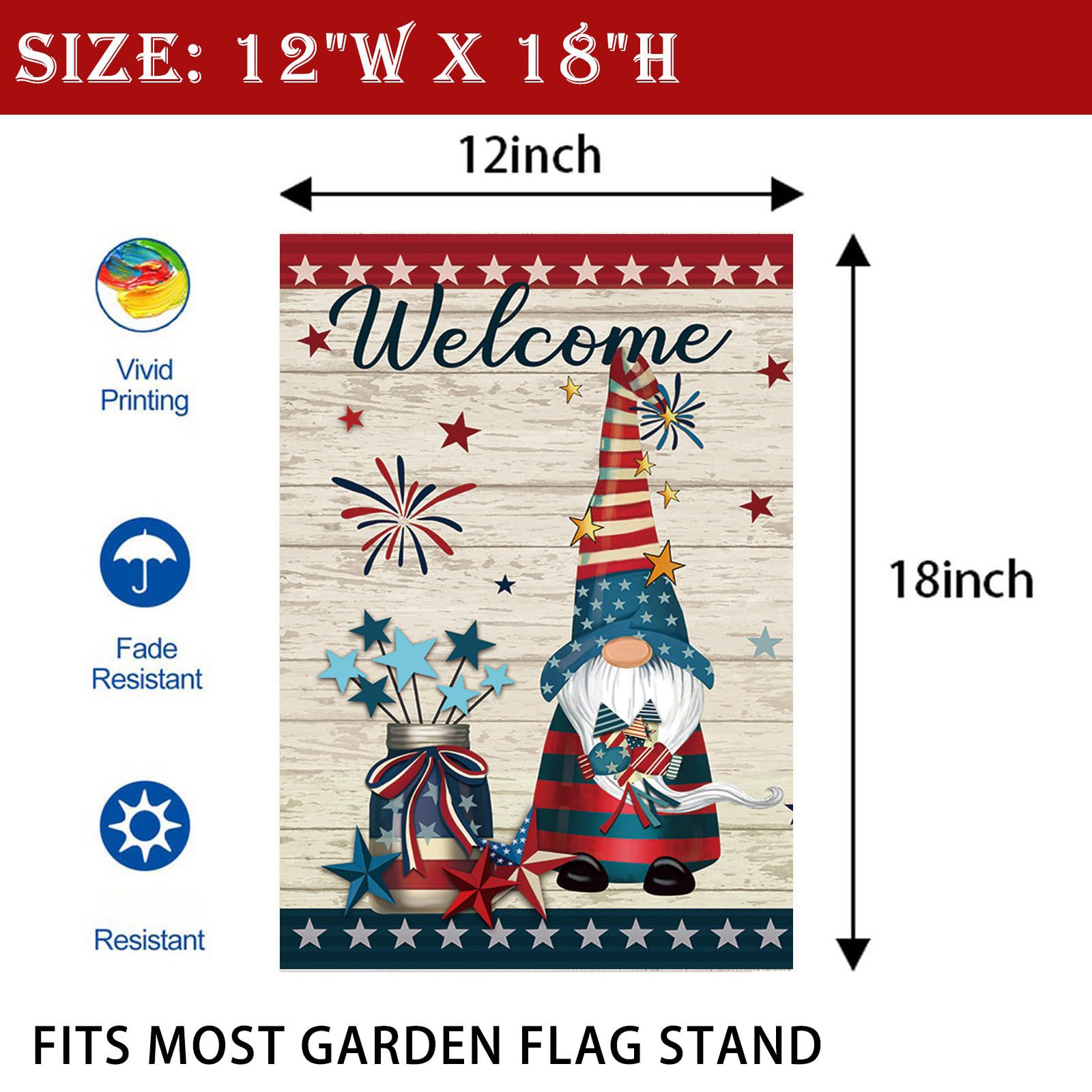 Double Sided 12x18 Inch Welcome Gnome Garden Flag - Patriotic Outdoor Yard Decor for Lawn, Garden & Home | Perfect for Seasonal Displays & Front Porch Decorations