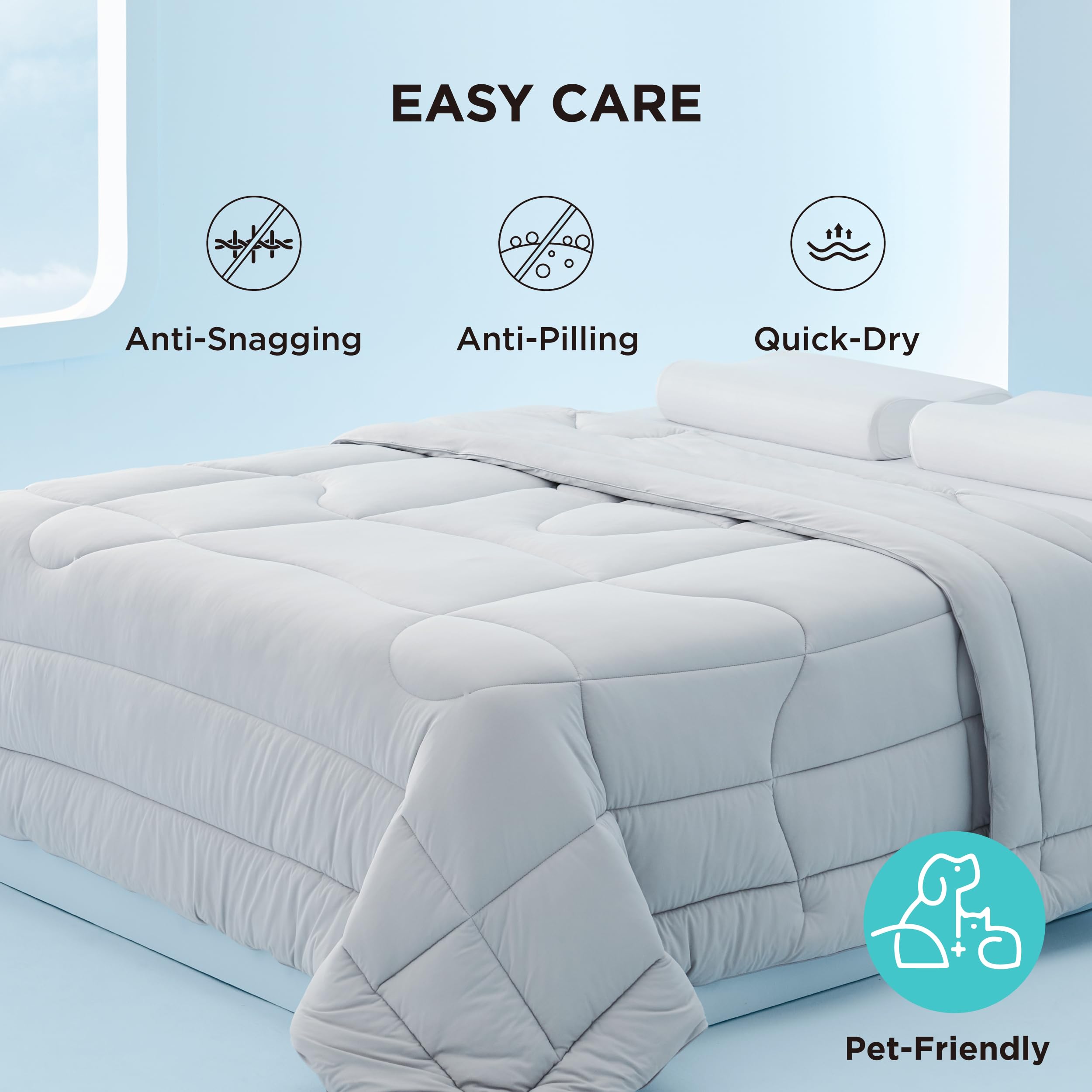 Bedsure Cooling Comforter King Size - Breathable & Lightweight Summer Blanket for Hot Sleepers, Q-Max>0.4, Double-Sided Cooling Technology, Grey, 102x90 Inches - Perfect for Bedroom, Guest Room, and Dorm Use