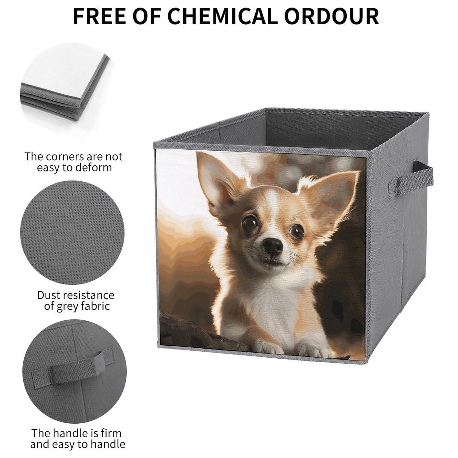 6-Piece Collapsible Storage Bins with Handles - Cute Chihuahua Printed Foldable Organizing Baskets for Shelves, Closet, Bathroom & Home Organization - Space Saving Storage Containers for Toys, Laundry & Household Items