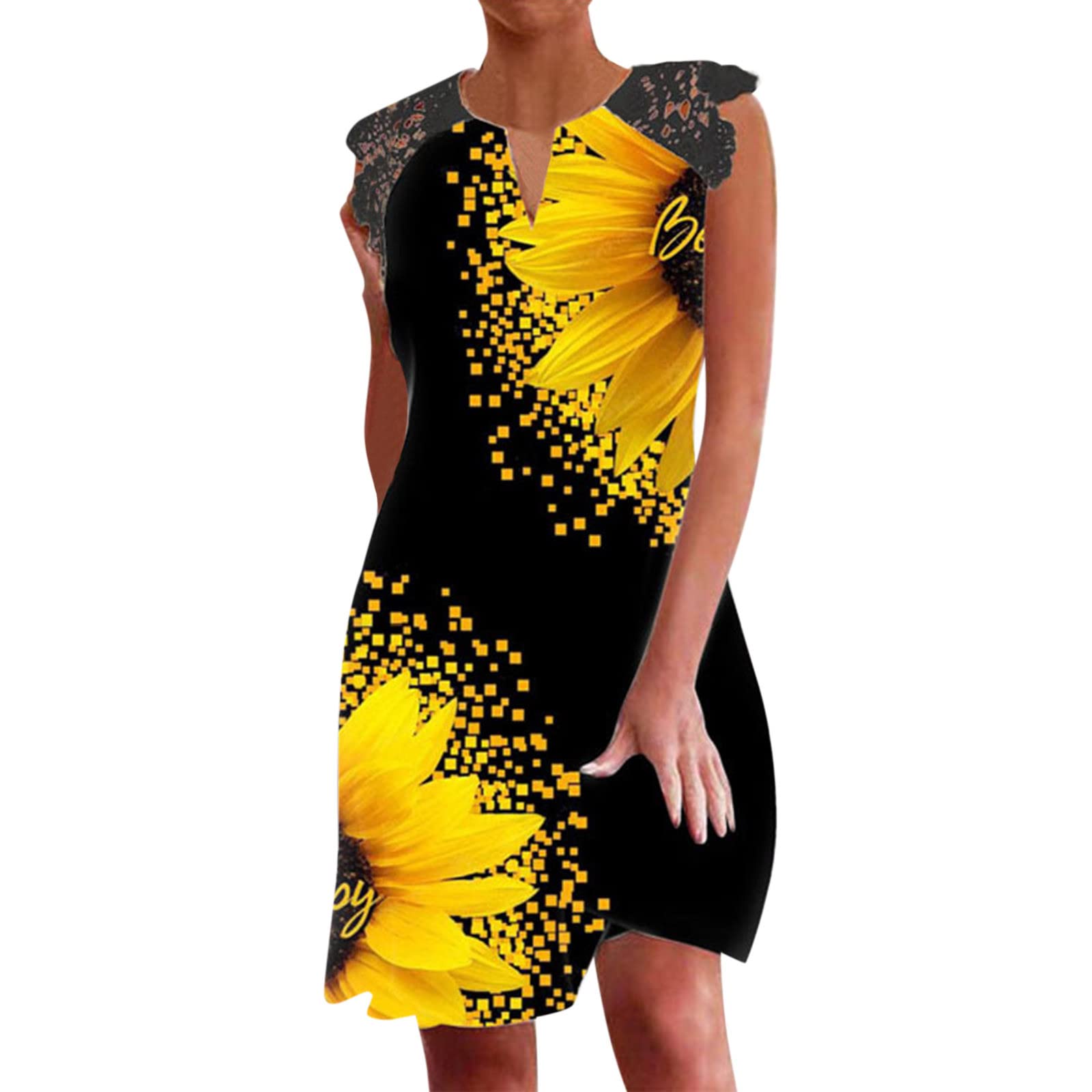 Women's Summer Floral Print Lace Sleeve Midi Dress - Elegant Casual Dress for Graduation, Party & Daily Wear | Breathable & Comfortable Fashion Dress for Women