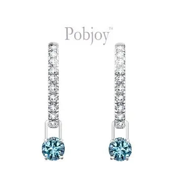 18K Gold Huggie White & Blue Diamond Drop Earrings 1.13 Carat - Elegant Dangling Earrings for Women, Perfect for Weddings, Parties & Special Occasions