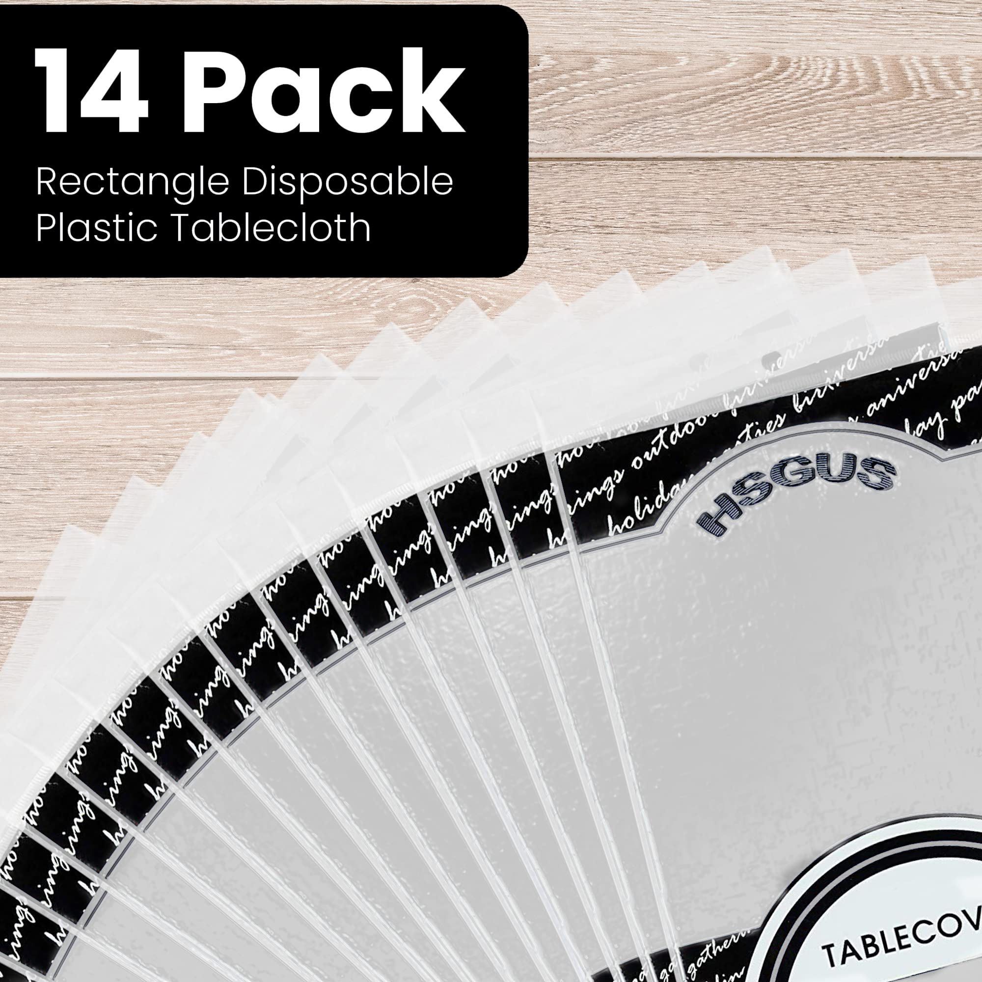 14 Pack Premium Clear Plastic Tablecloth - 54 x 108 Inch Disposable Rectangle Table Cover for Parties, Weddings, Picnics & Events - Waterproof & Wrinkle-Free Decorative Tablecloth for Dining, Buffet & Outdoor Use