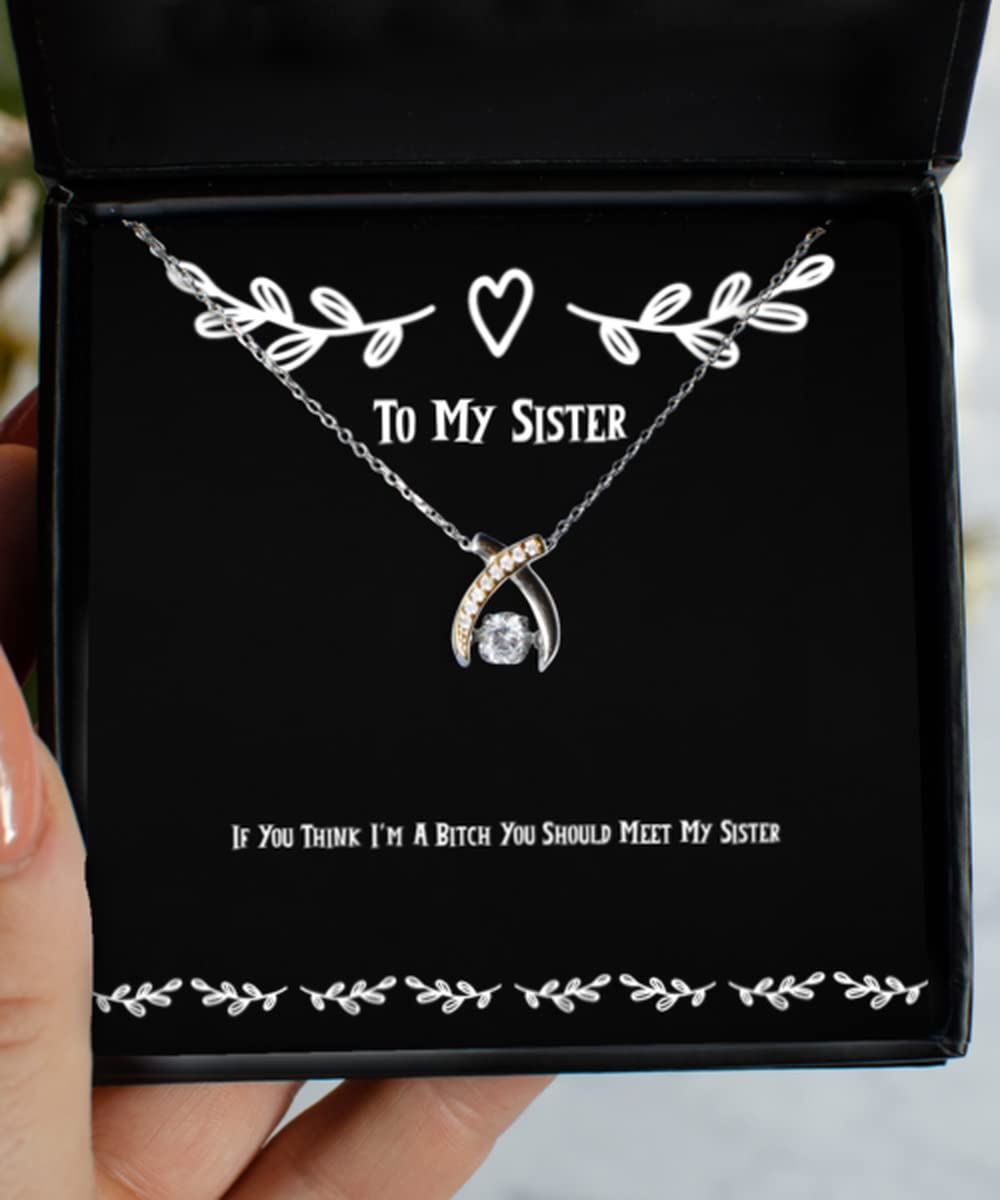 Funny Sister Gifts - 'If You Think I'm A Bitch You Should Meet My Sister' Wishbone Dancing Necklace - Perfect for Birthdays, Christmas & Sister Appreciation Day