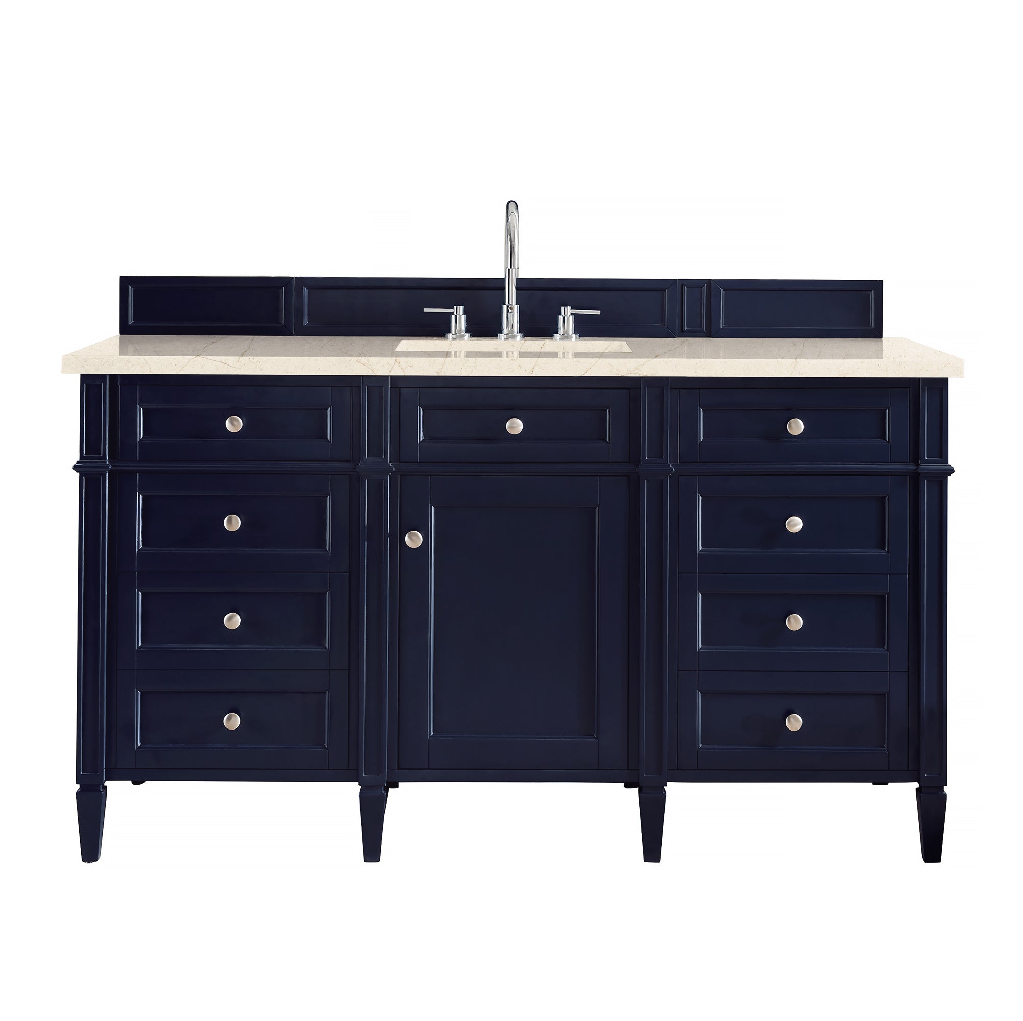 Brittany 60-Inch Victory Blue Bathroom Vanity with 3CM Eternal Marfil Quartz Countertop - Perfect for Modern Master Bathrooms & Guest Bathroom Renovations